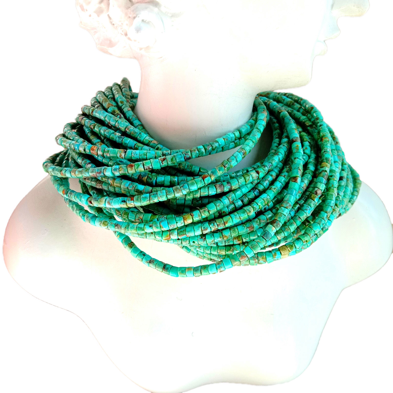 天然珠藍色綠松石珠 3 毫米黑石圓盤 Rondelle 寶石 18