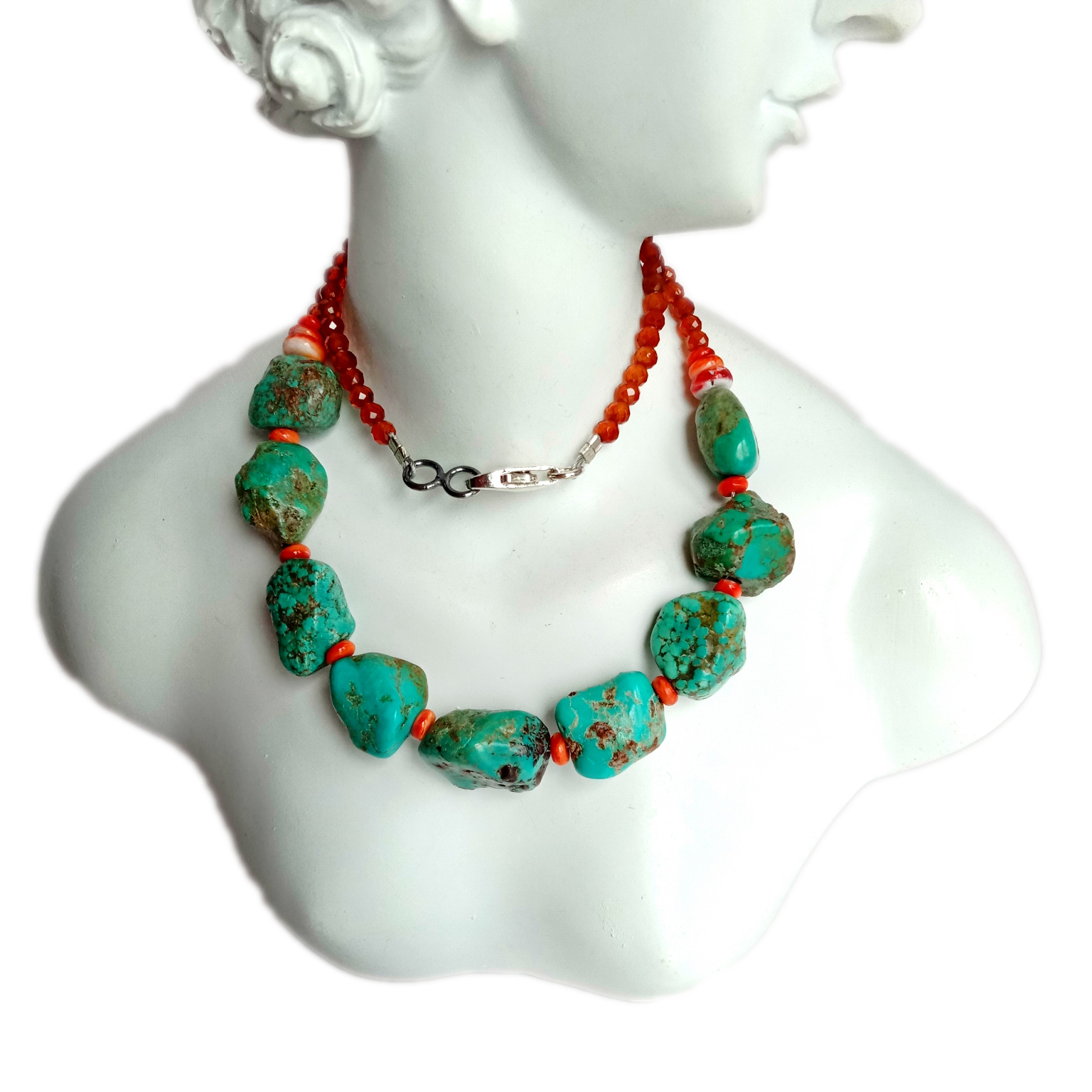 Təbii mavi Firuzəyi tikanlı Oyster Portağal naringi qranat 925 əyar gümüş əl işi boyunbağı 15