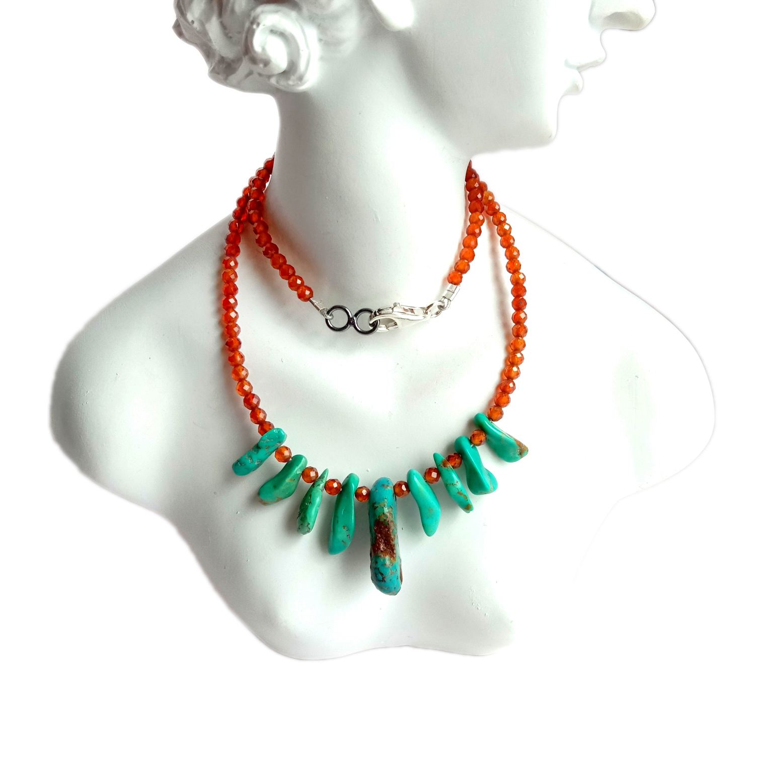 Təbii firuzə və portağal naringi qranat 925 əyar gümüş boyunbağı Qadın üçün Hədiyyə 15