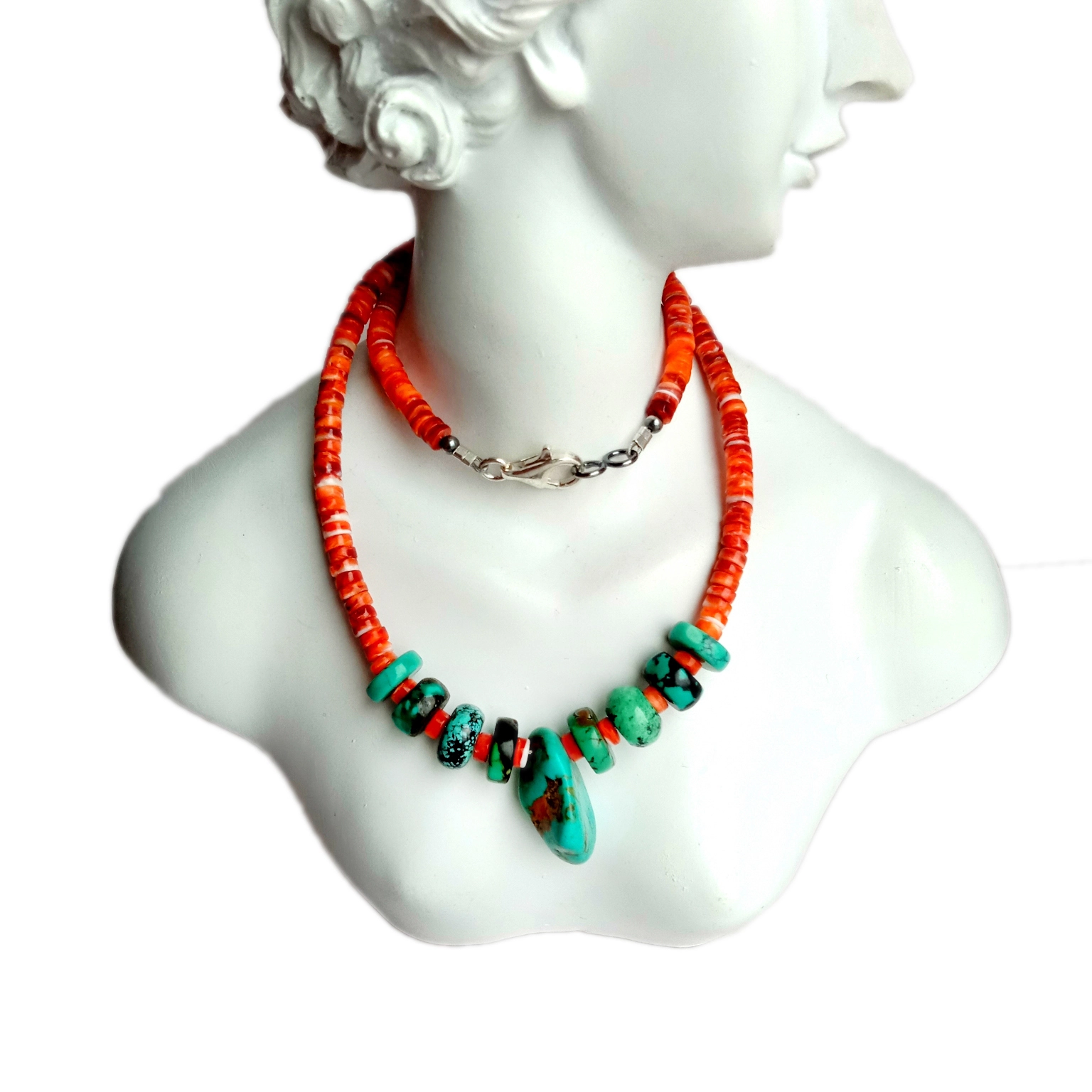 Spiny Oyster with Turquoise 925 Sterling Silver Sterling Gemstone necklace 1
