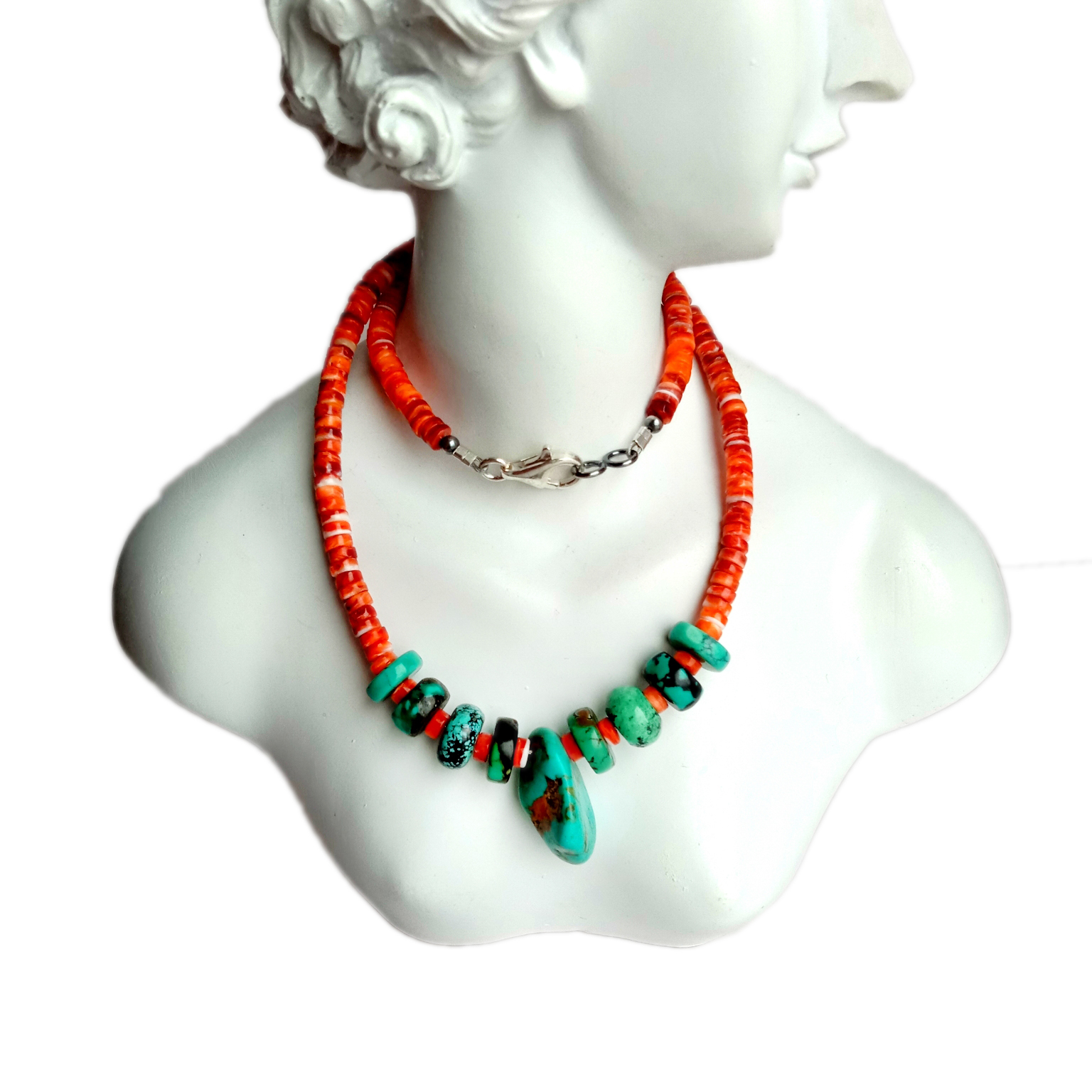 Spiny Oyster with Turquoise 925 Sterling Silver สร้อยคอพลอยแท้ 15