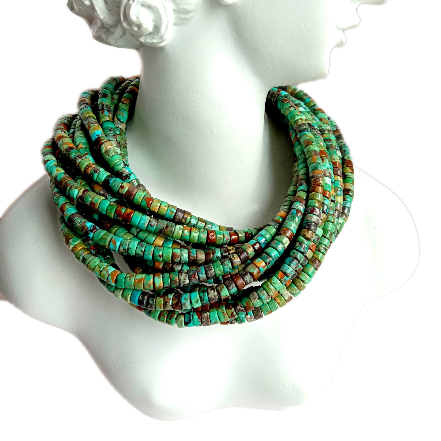 AQShda qo'lda ishlangan 100% tabiiy 4 mm turkuaz heishi boncukli marjonlarni 18