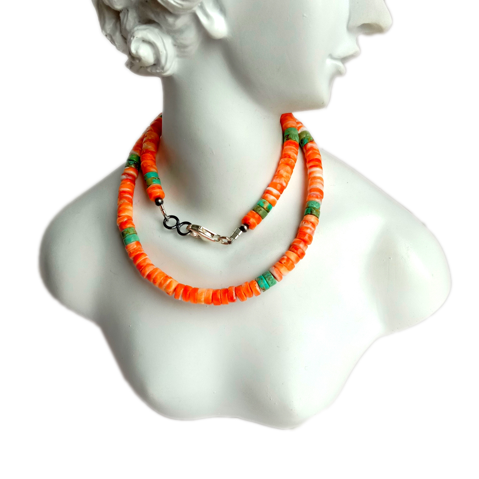 သဘာဝ Turquoise နှင့် spiny oyster 925 Sterling Silver turquoise statement လည်ဆွဲ 15