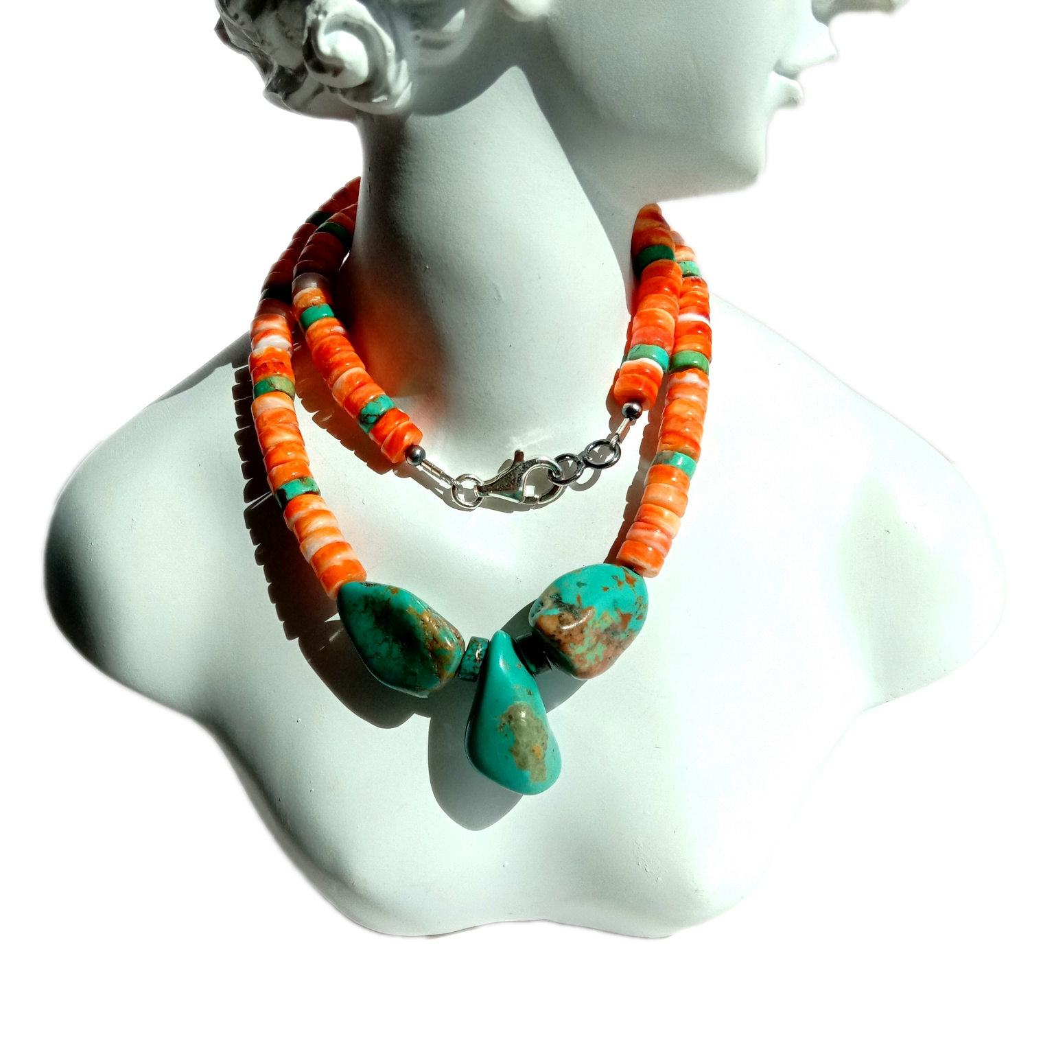 Kingman prirodni tirkiz i bodljikava kamenica 925 srebrna ogrlica RUČNO IZRAĐENA TIRKIZNA 15