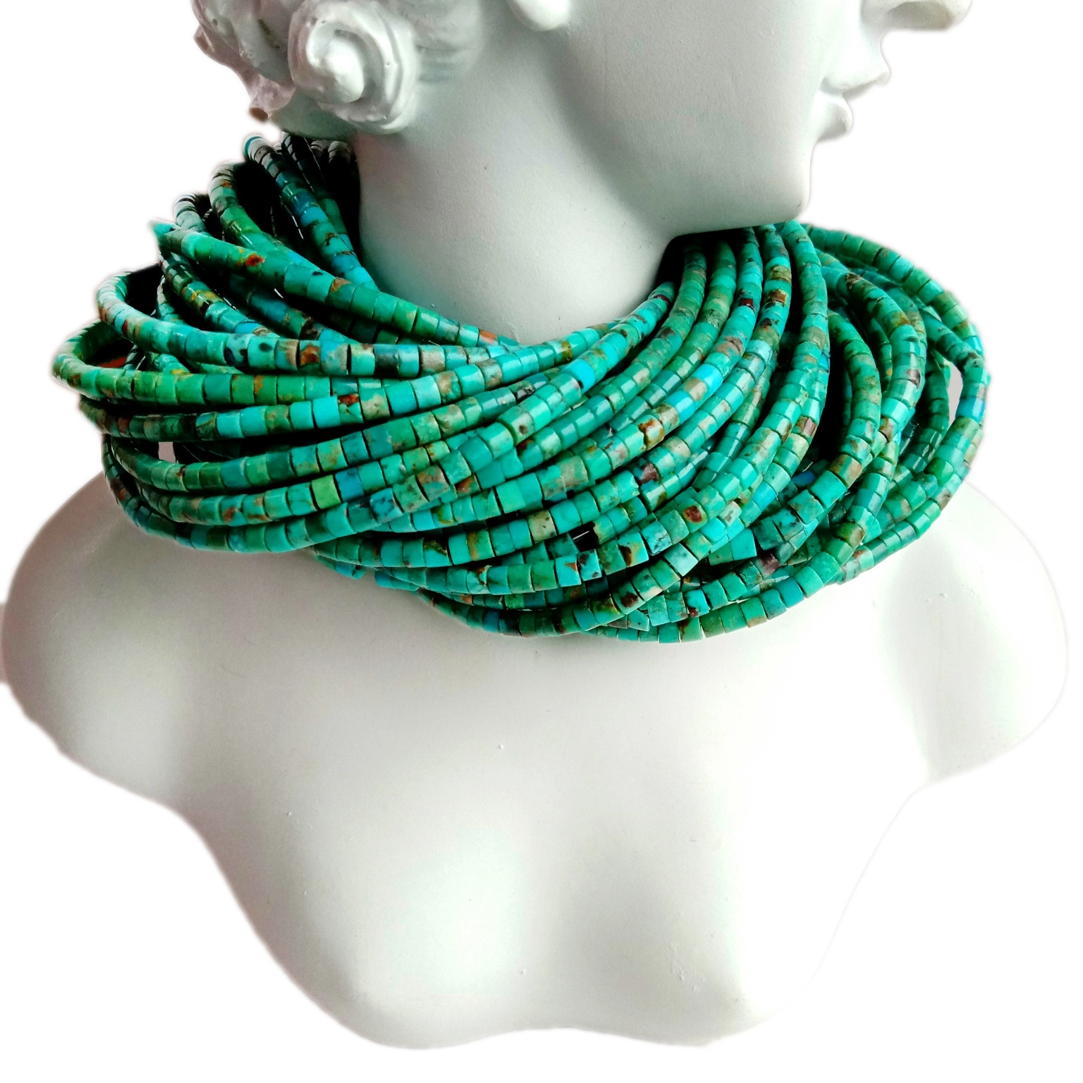 Natural nga 16 Inch 3mm Turquoise Faceted Heishi Tire Shape Gemstone BeadsTurquoise Faceted Wheel Heishi Bead 1