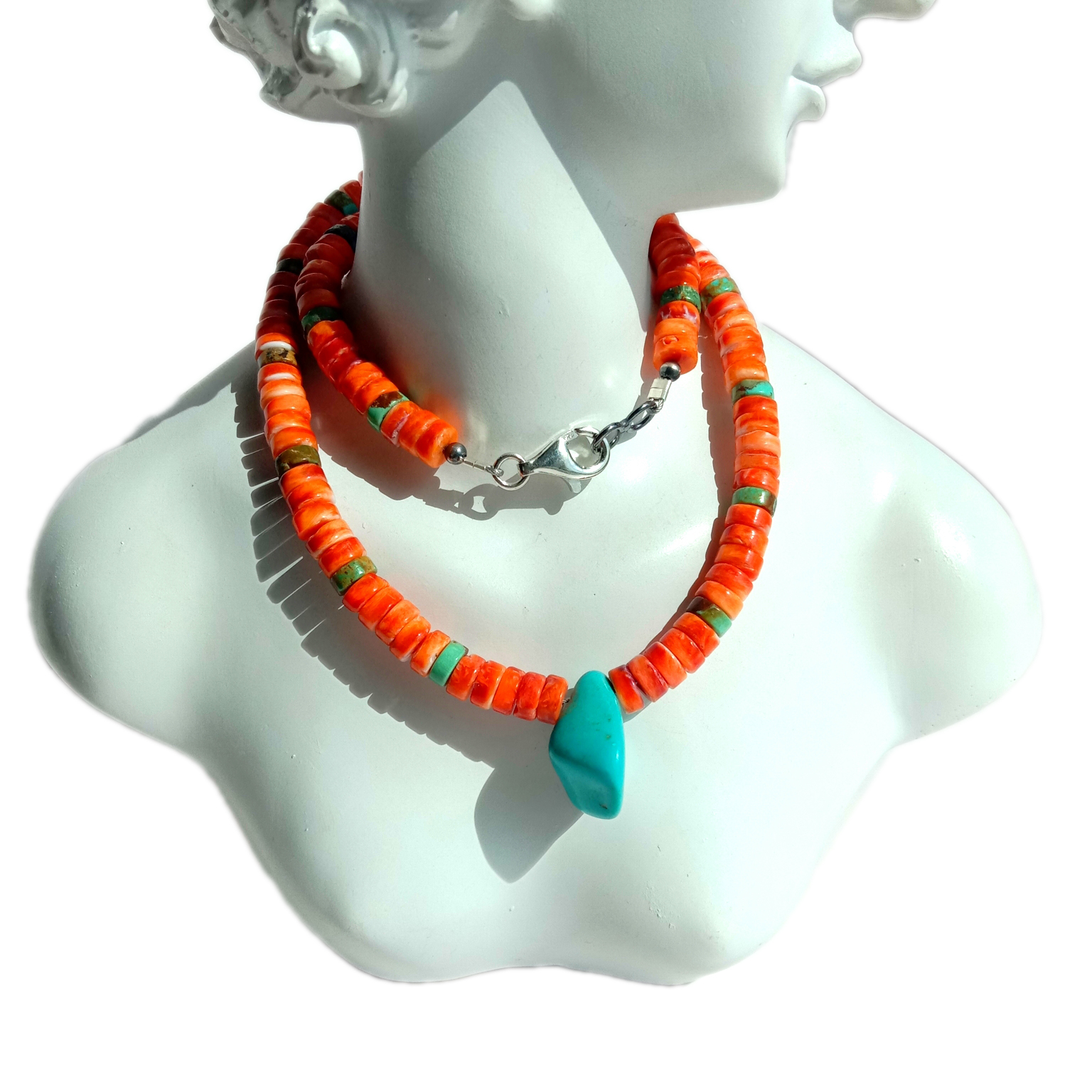 Cənub-Qərb Firuzəyi və İpli Oyster 925 Sterlinq Gümüş Boyunbağı 15