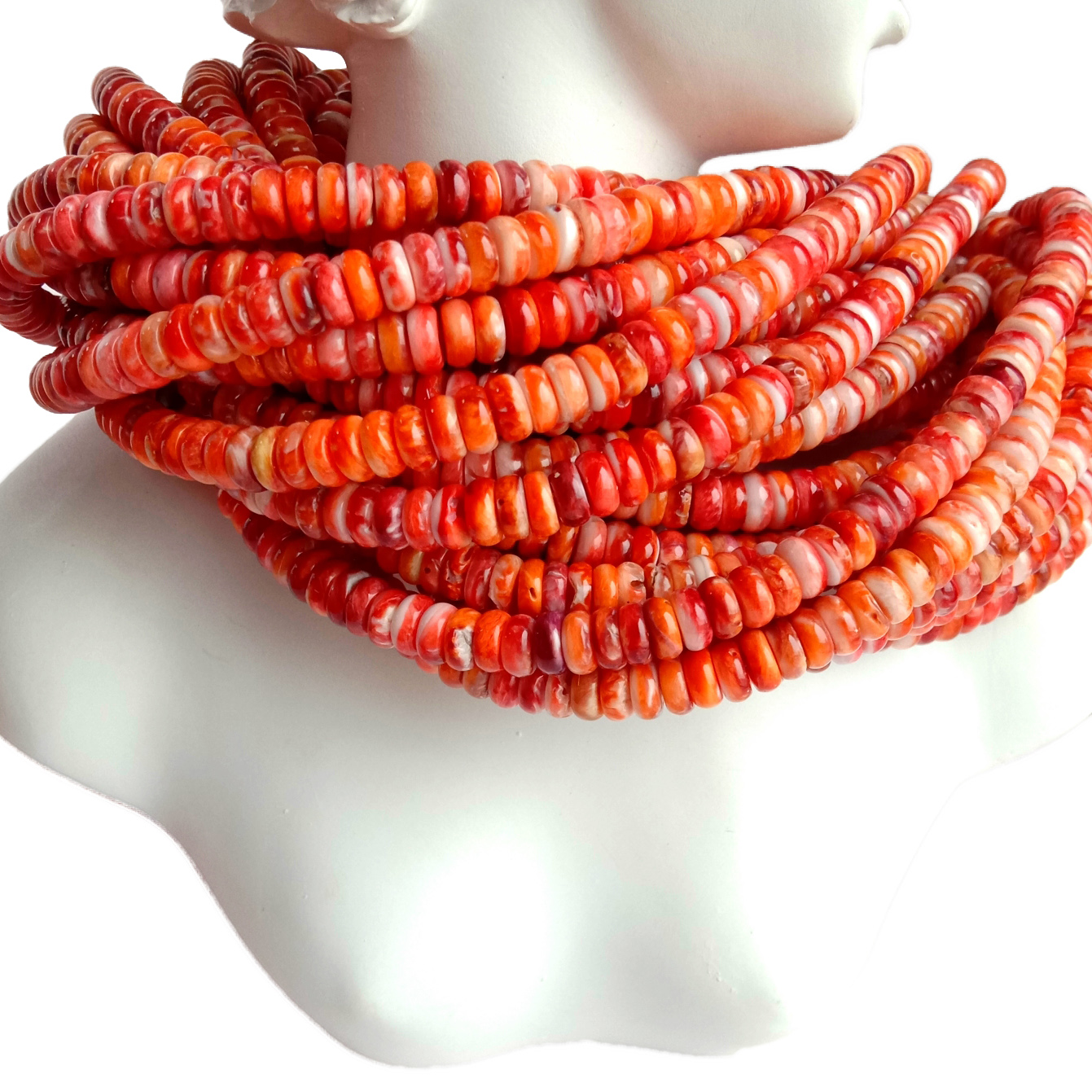 Natural spiny oyster shell bead 6mm Roundell shape bead  orange color High quality oyster gemstone beads 14
