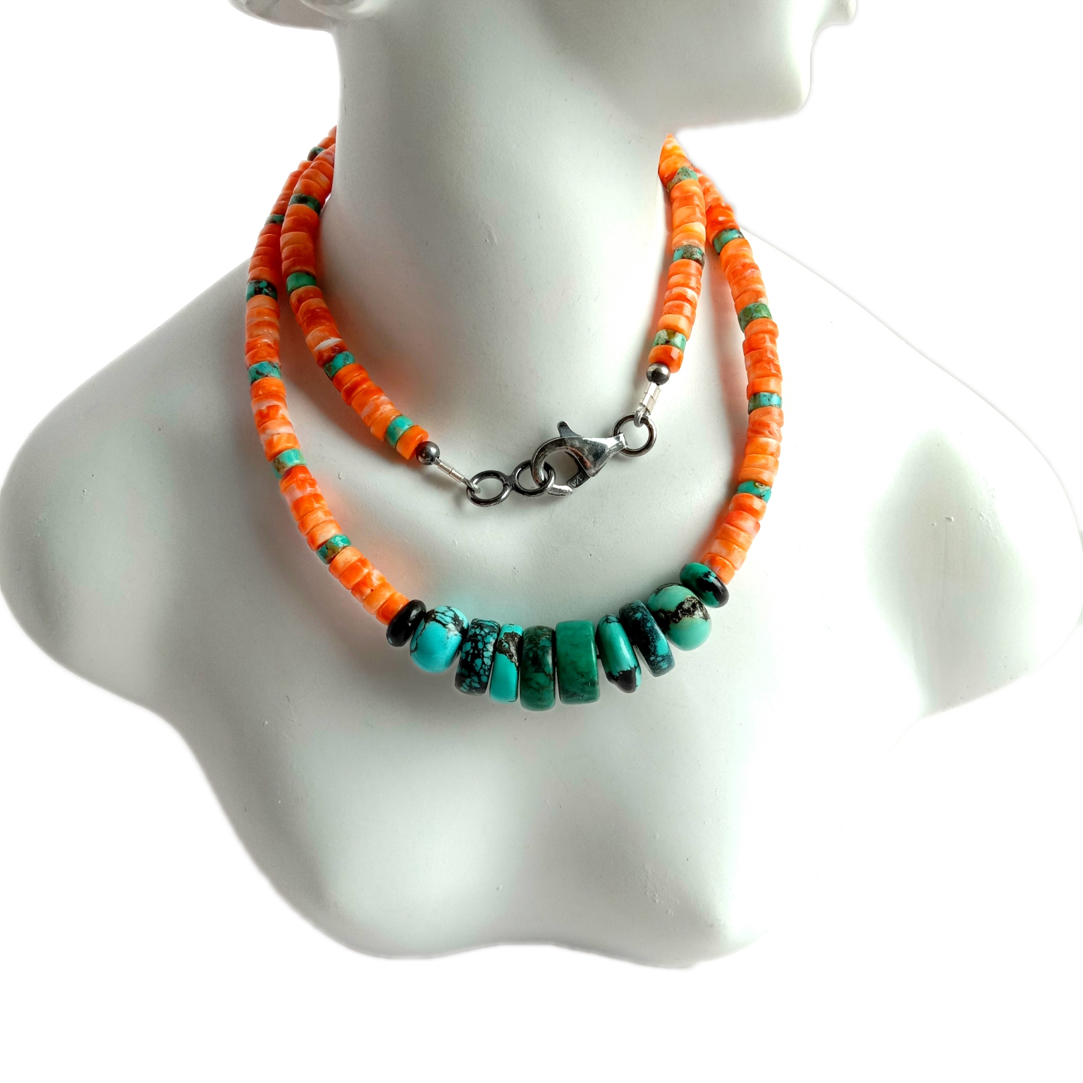 Təbii Firuzəyi və tikanlı istiridyə 925 Ayar Gümüş Yuvarlak forma Möhtəşəm təbii narıncı rəng 15