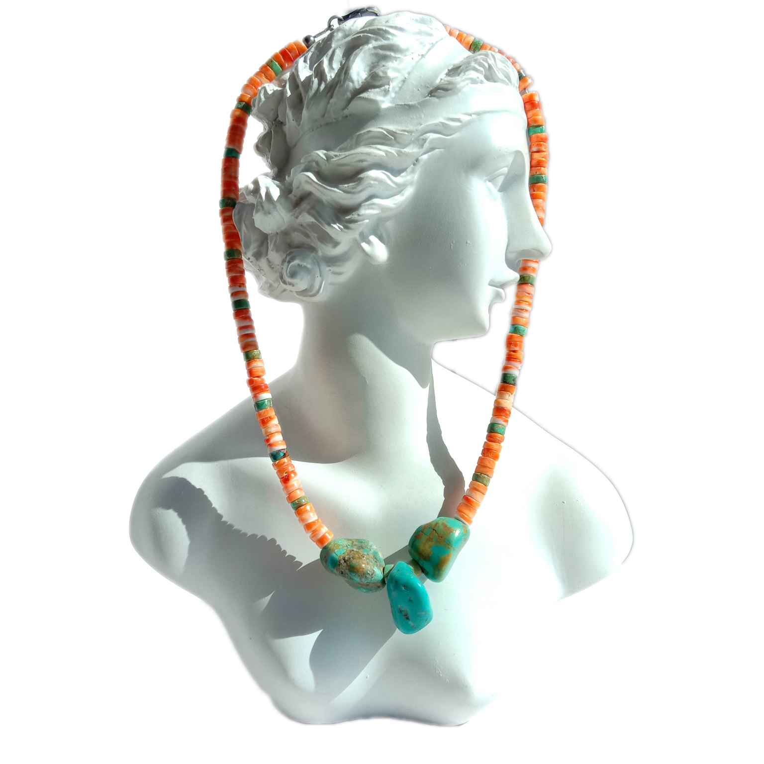 Təbii firuzə və tikanlı istiridyə 925 əyar gümüş əl işi Boyunbağı Eleqant Qız dostu 15