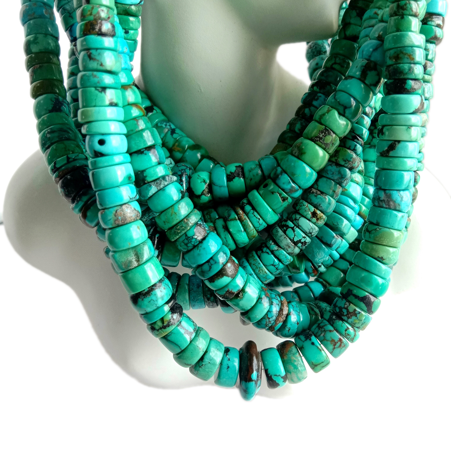 គ្រឿងអលង្ការធម្មជាតិ Turquoise rondelle Beads ធ្វើដោយដៃ 18