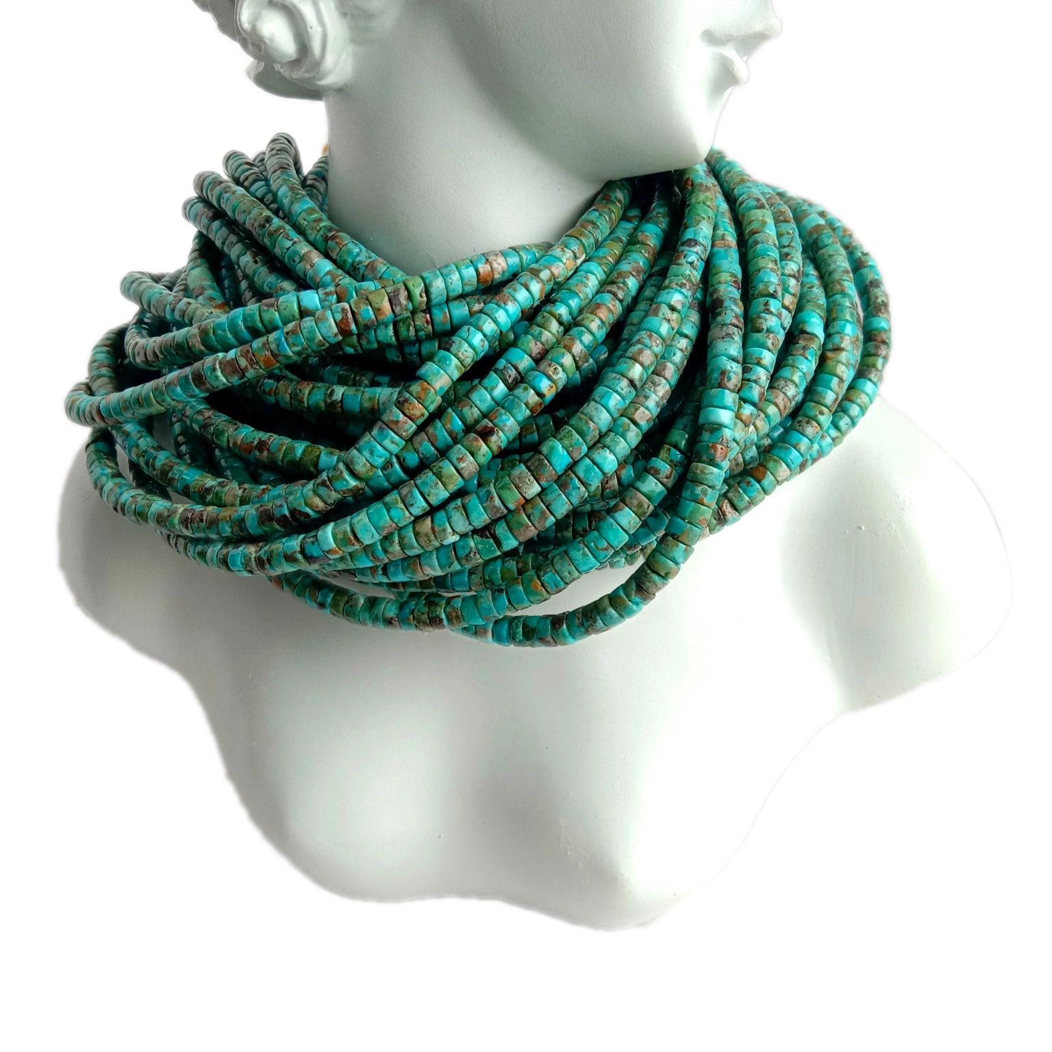 Turquoise heishi gụchara akwụkwọ olu Navajo Heishi Bead 16inch 1