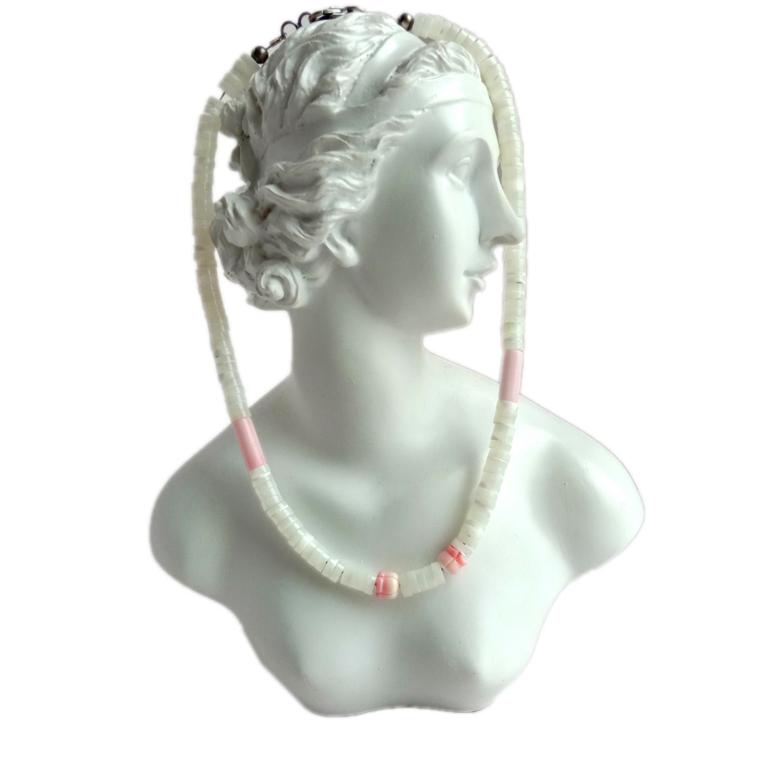 ທໍາມະຊາດ Turquoise ແລະສີບົວເບິ່ງ shell beads 925 Sterling gemstone Necklace 15