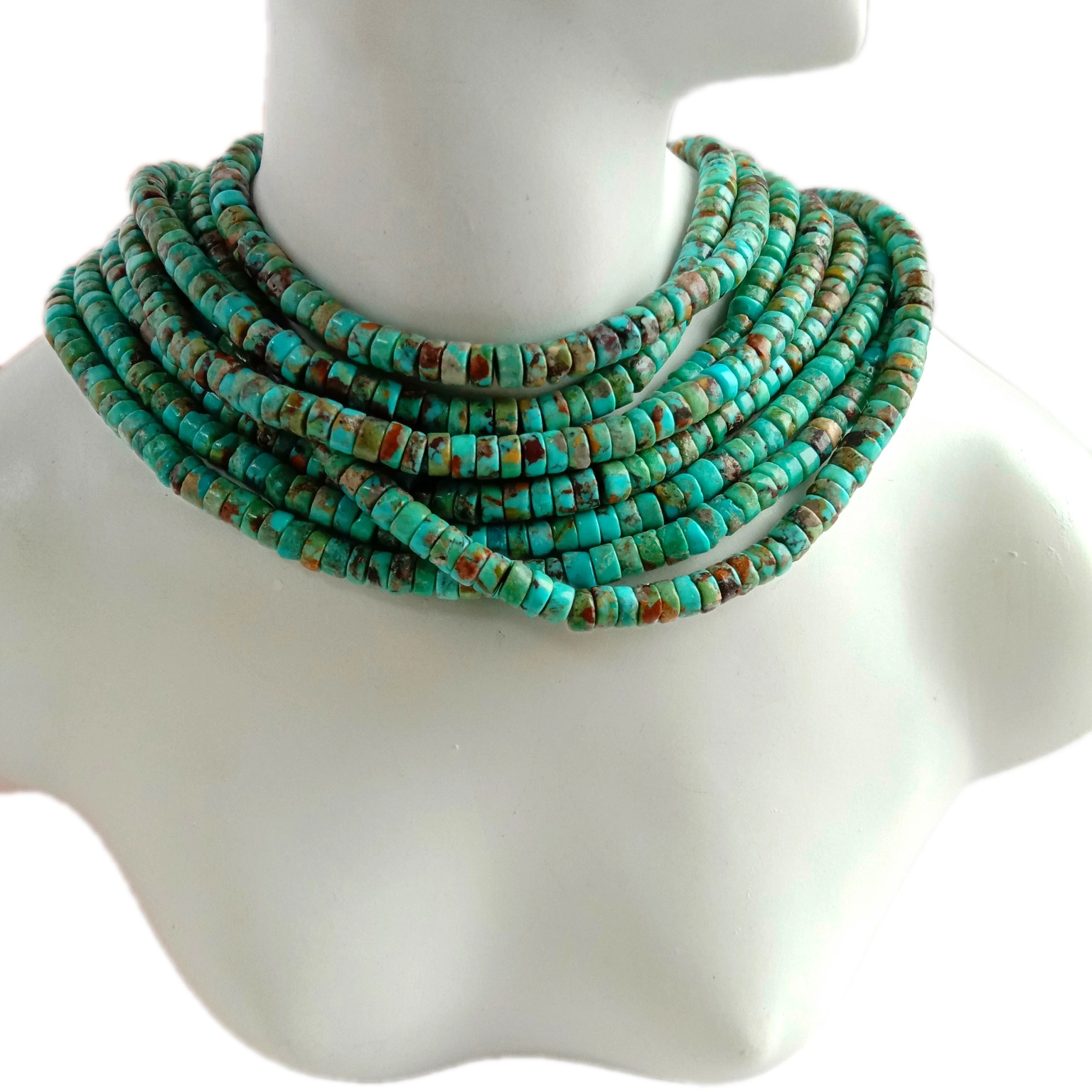 საბითუმო Kingman Turquoise 4mm Heishi Beads/ 16 Bead Strand/ გაყიდულია Strand-ის მიერ 1