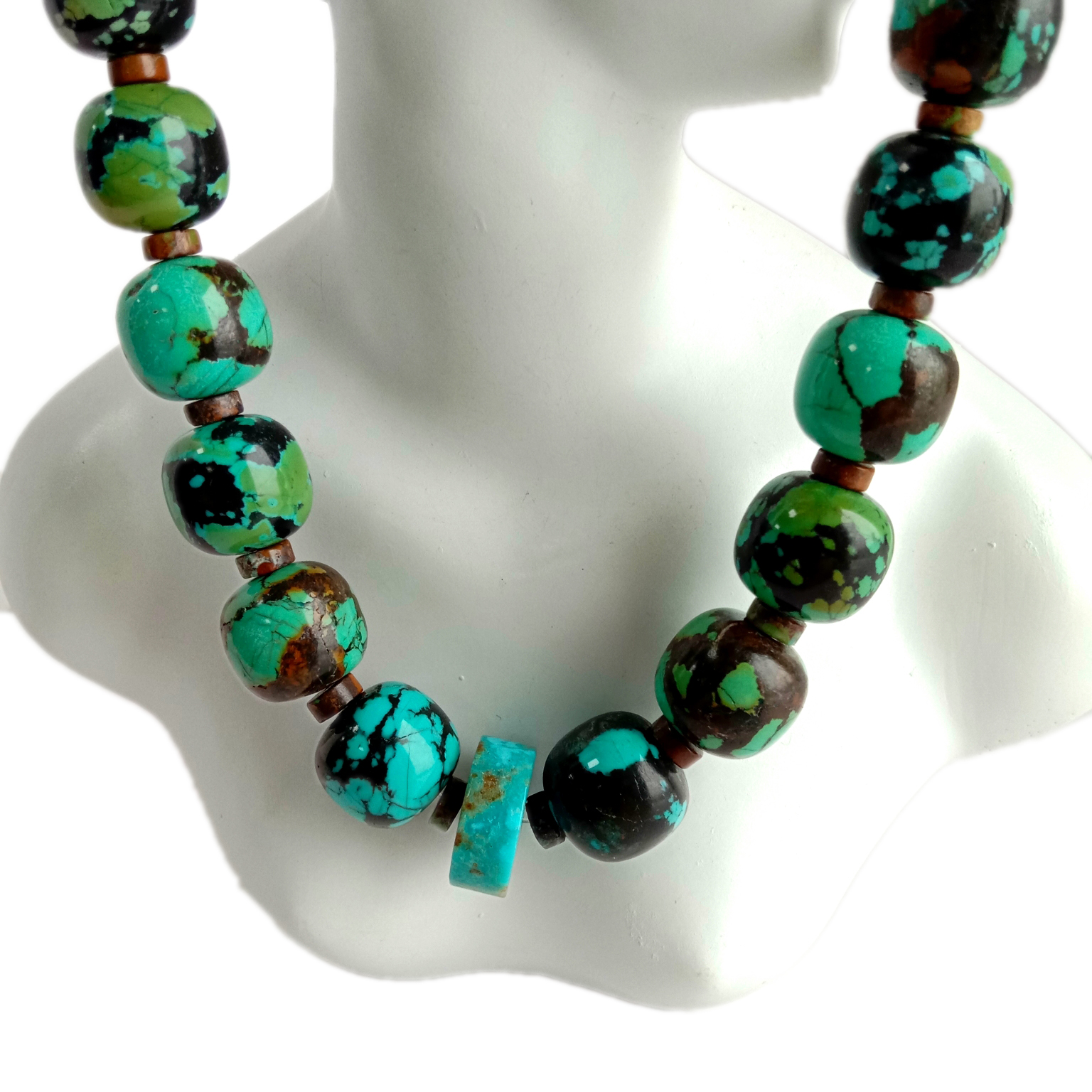 Təbii firuzəyi muncuqlar 925 əyar gümüş qiymətli daş 16 düymlük boyunbağı 15