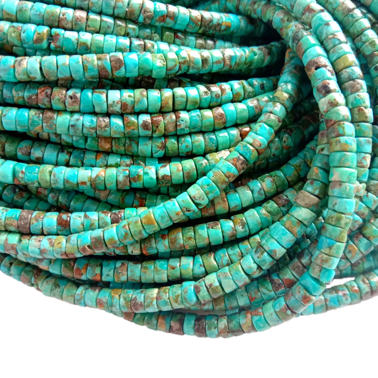 Turquoise Heishi kralen 4 mm blauwe edelsteen 16 inch streng natuurlijke schelp Heishi ketting 18
