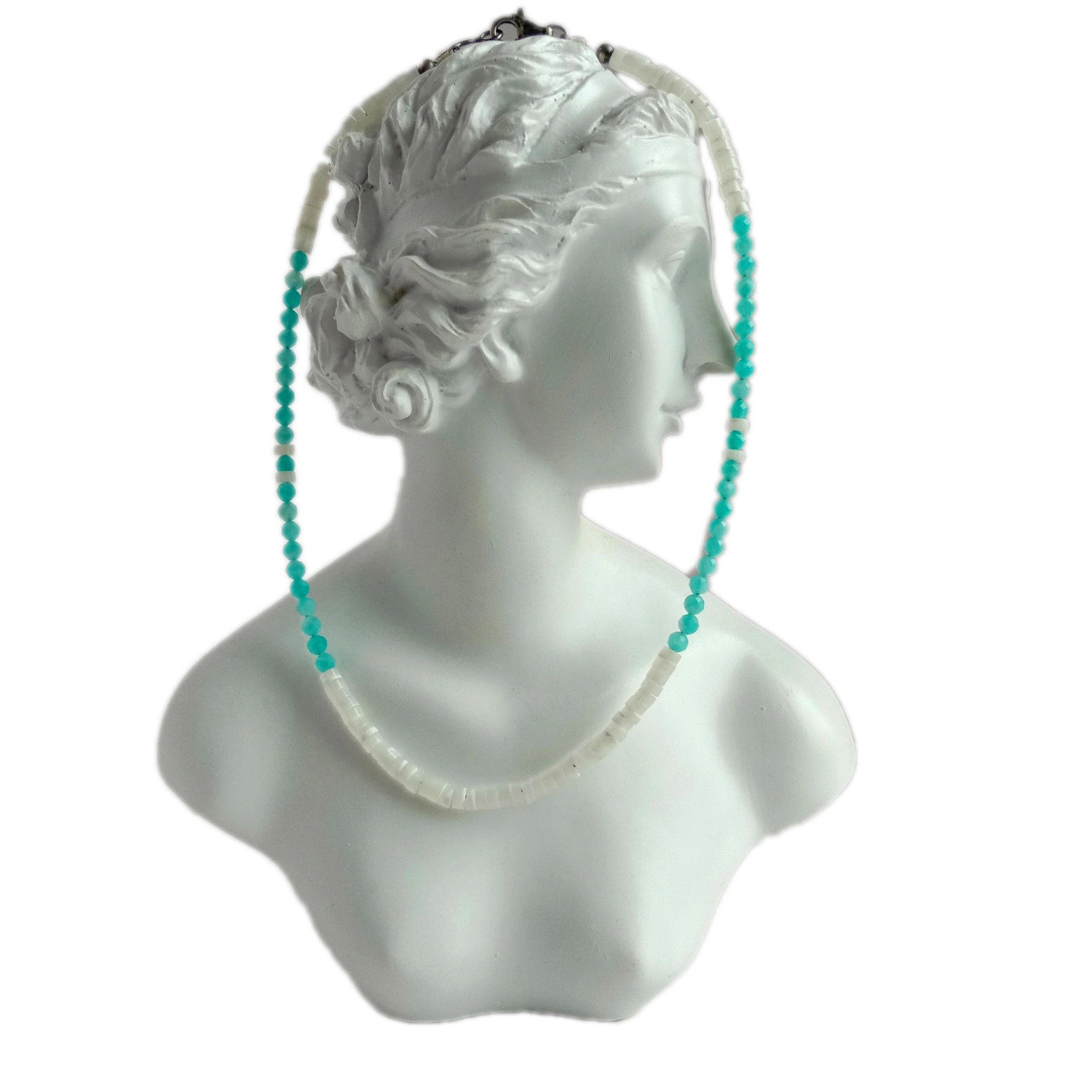 Natural nga Amazonite ug mop 925 Sterling Silver Gemstone Necklace 1