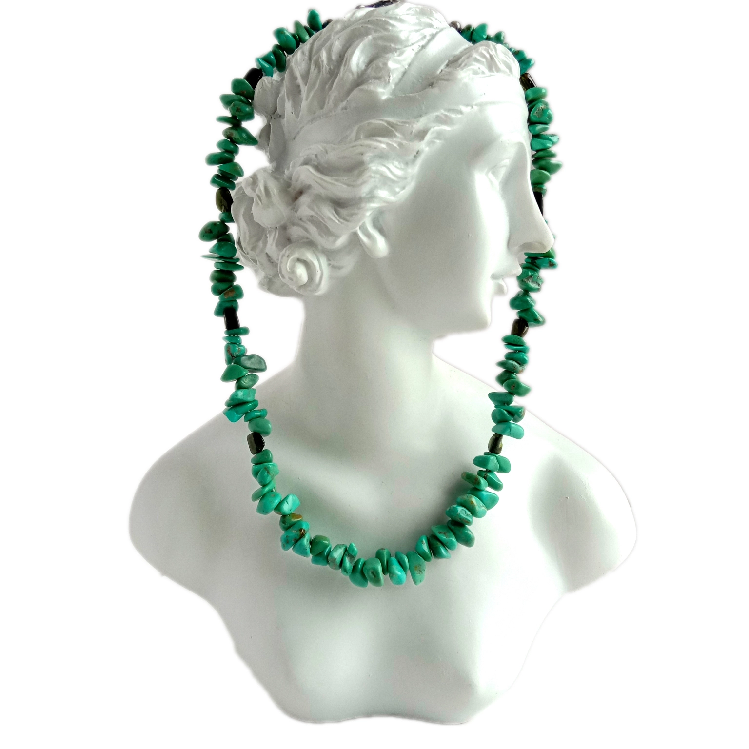 925 Sterling Silver ធម្មជាតិ Turquoise និង Tourmaline ខ្សែក 16 អ៊ីញ 1
