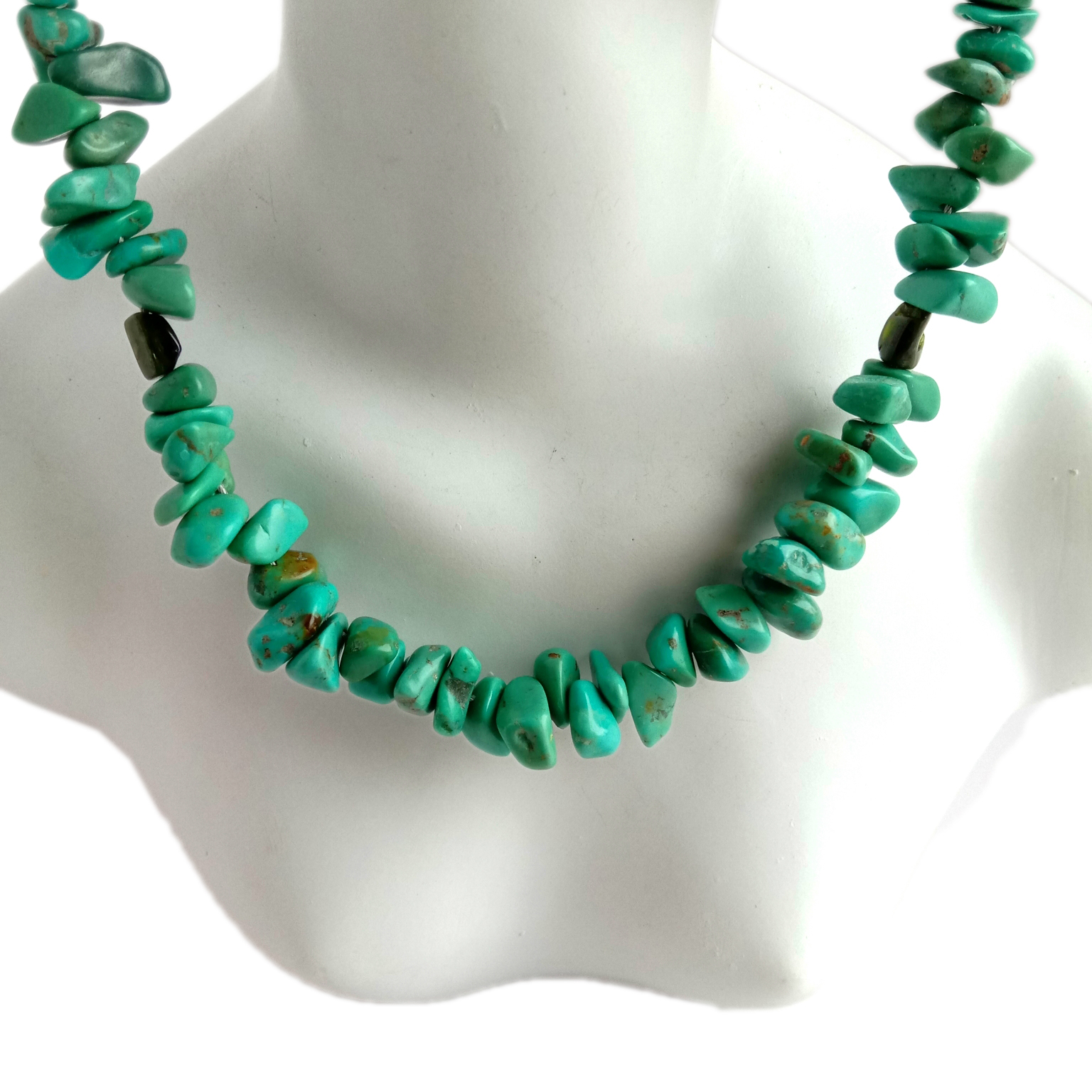 925 Sterlinq Gümüş Təbii Firuzə və Turmalin 16 düymlük boyunbağı 15