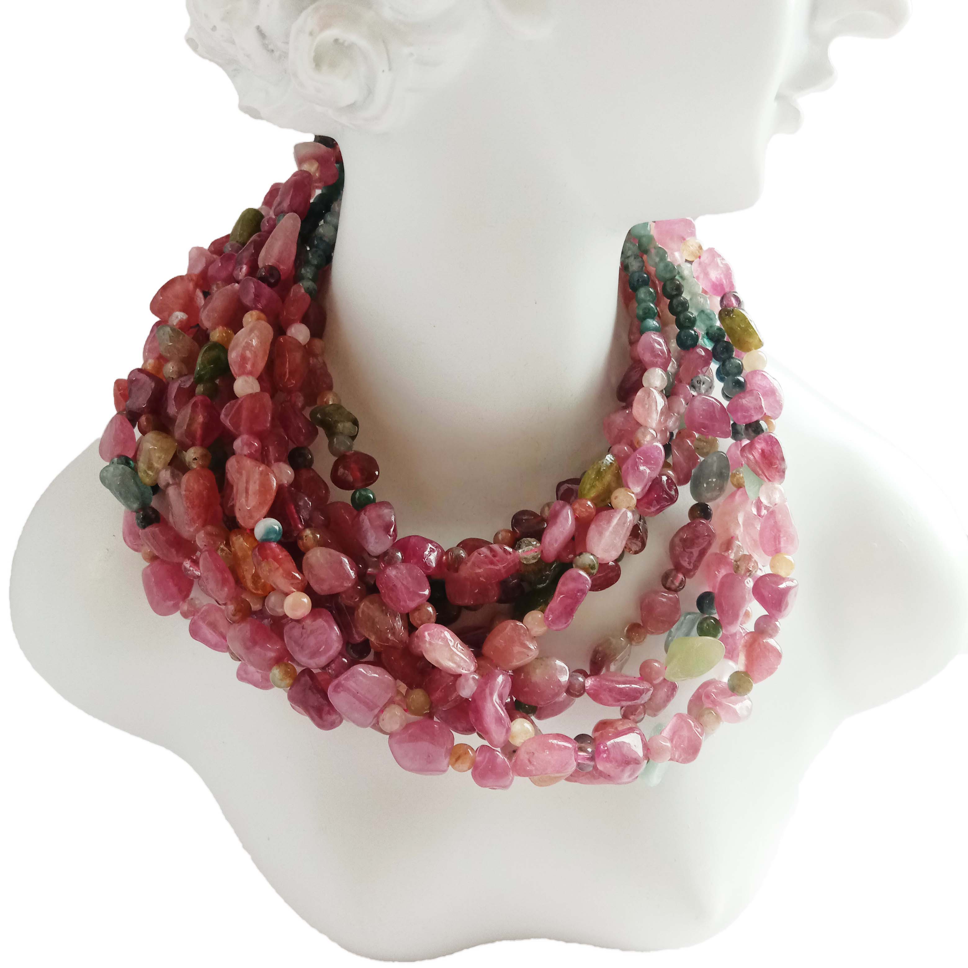 Ogrlica od prirodnog šarenog turmalina. Ogrlica od grubog kamena 14