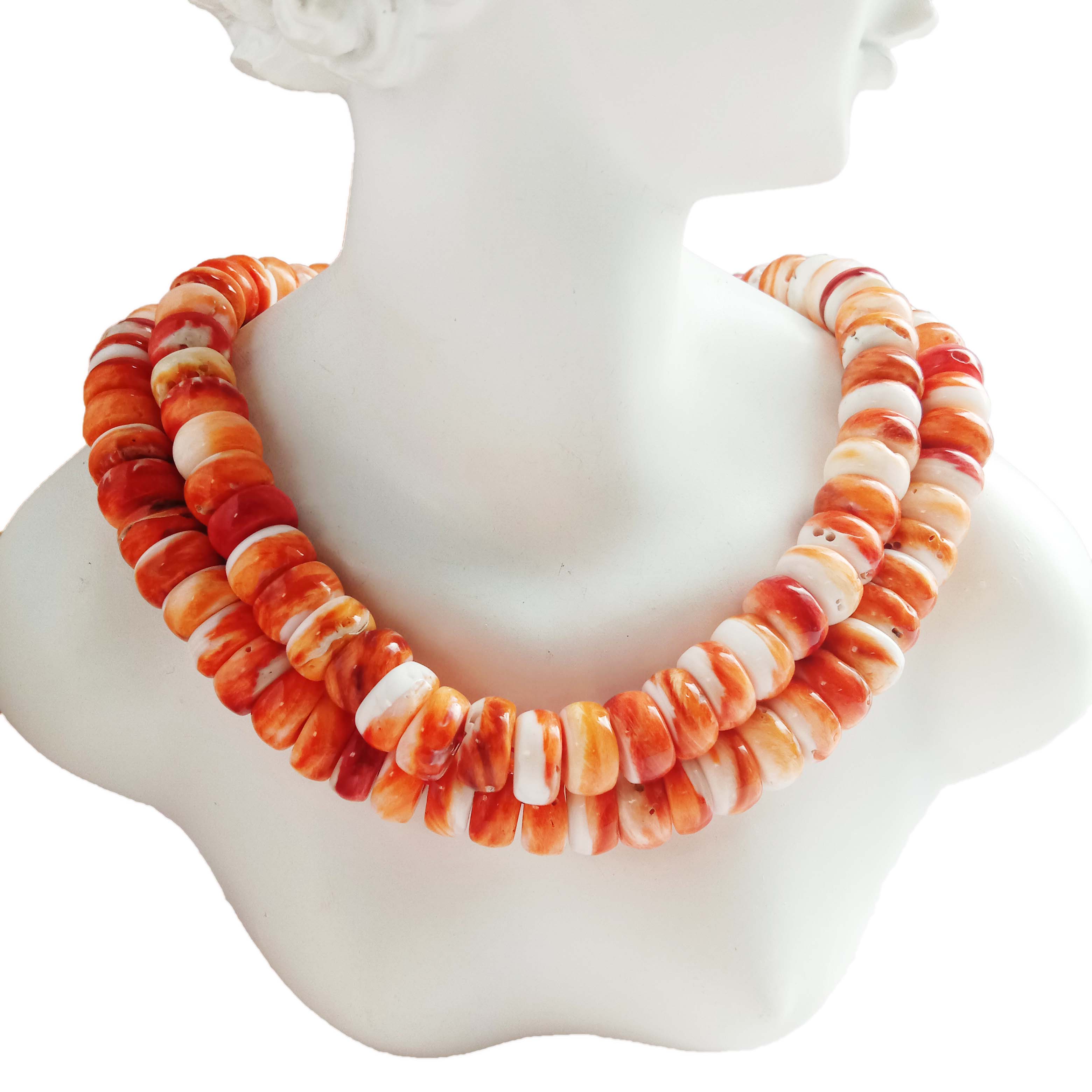 Natural Gemstone Spiny Oyster Shell Graduated Rondelle 10mm (Orange/Red) 14