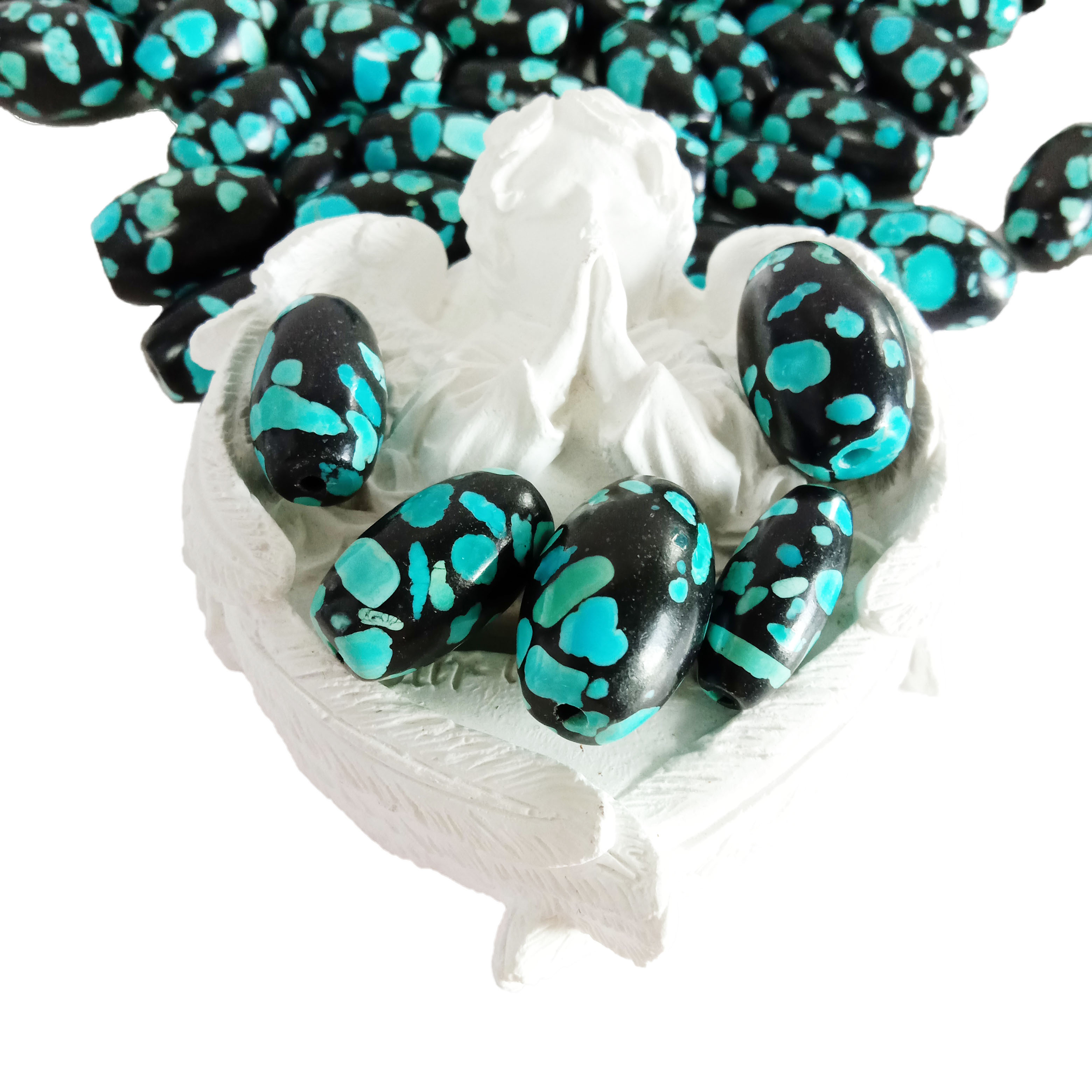 ធម្មជាតិពិតៗ Turquoise Smooth Rondelle Beads រាងស្គរ គុណភាពខ្ពស់ 18