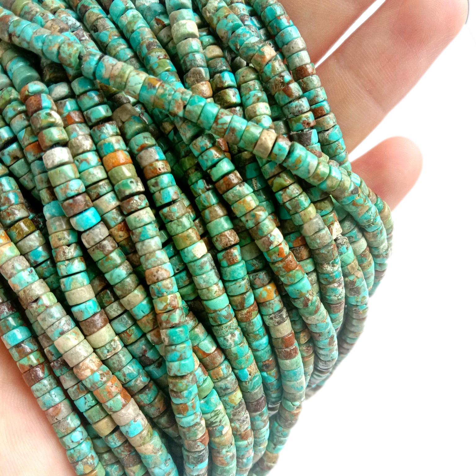 Natural Kingman Turquoise 4mm Heishi Beads/ 16 Helminauha/ Myy Strand 18