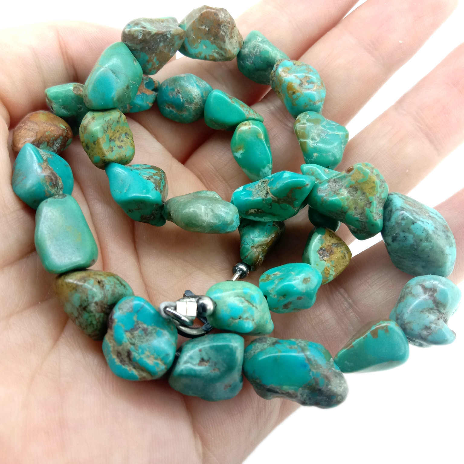 Collar de perlas de turquesa 100% natural de prata de ley 925 15