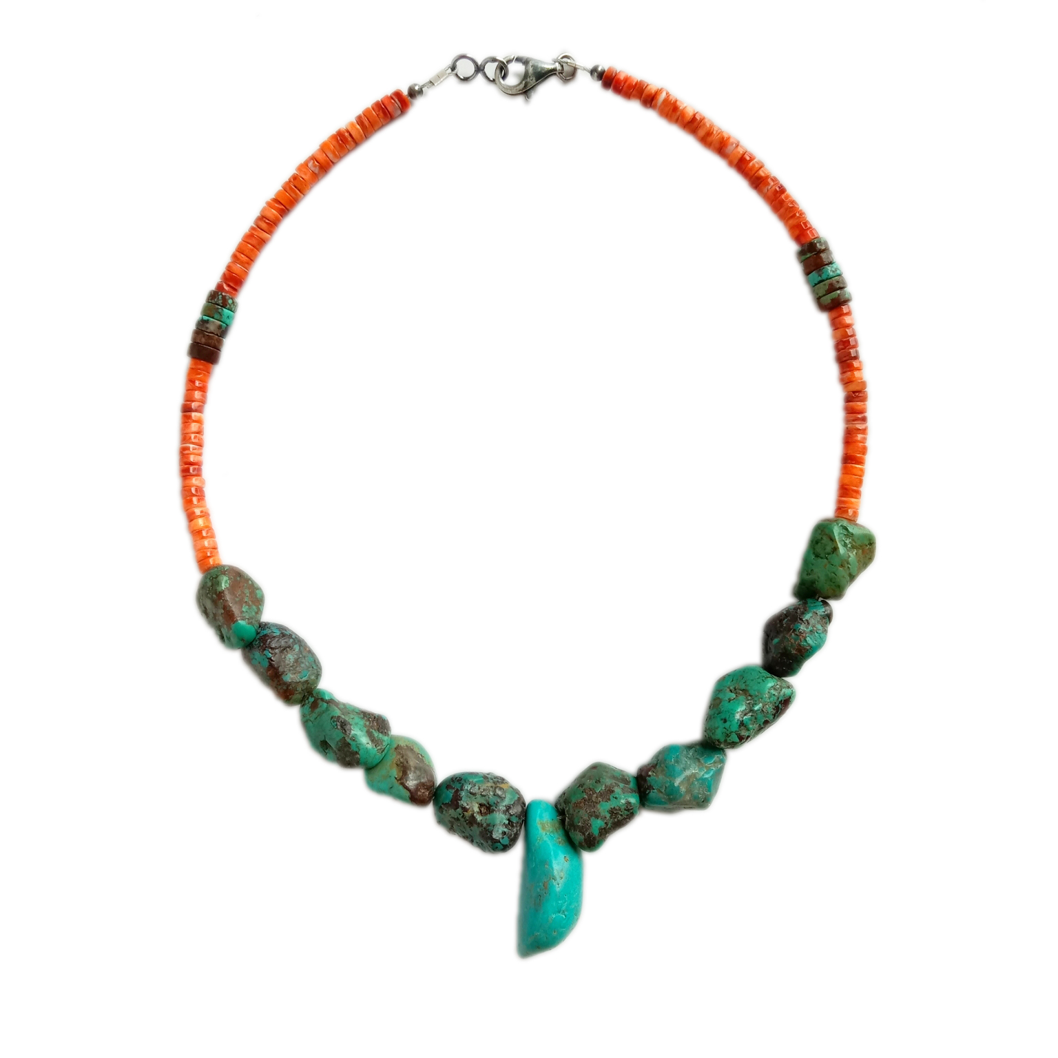 Natura turkisa kaj dorna ostro 925 Sterlingarĝento gemo-pendanta Kolĉeno 15