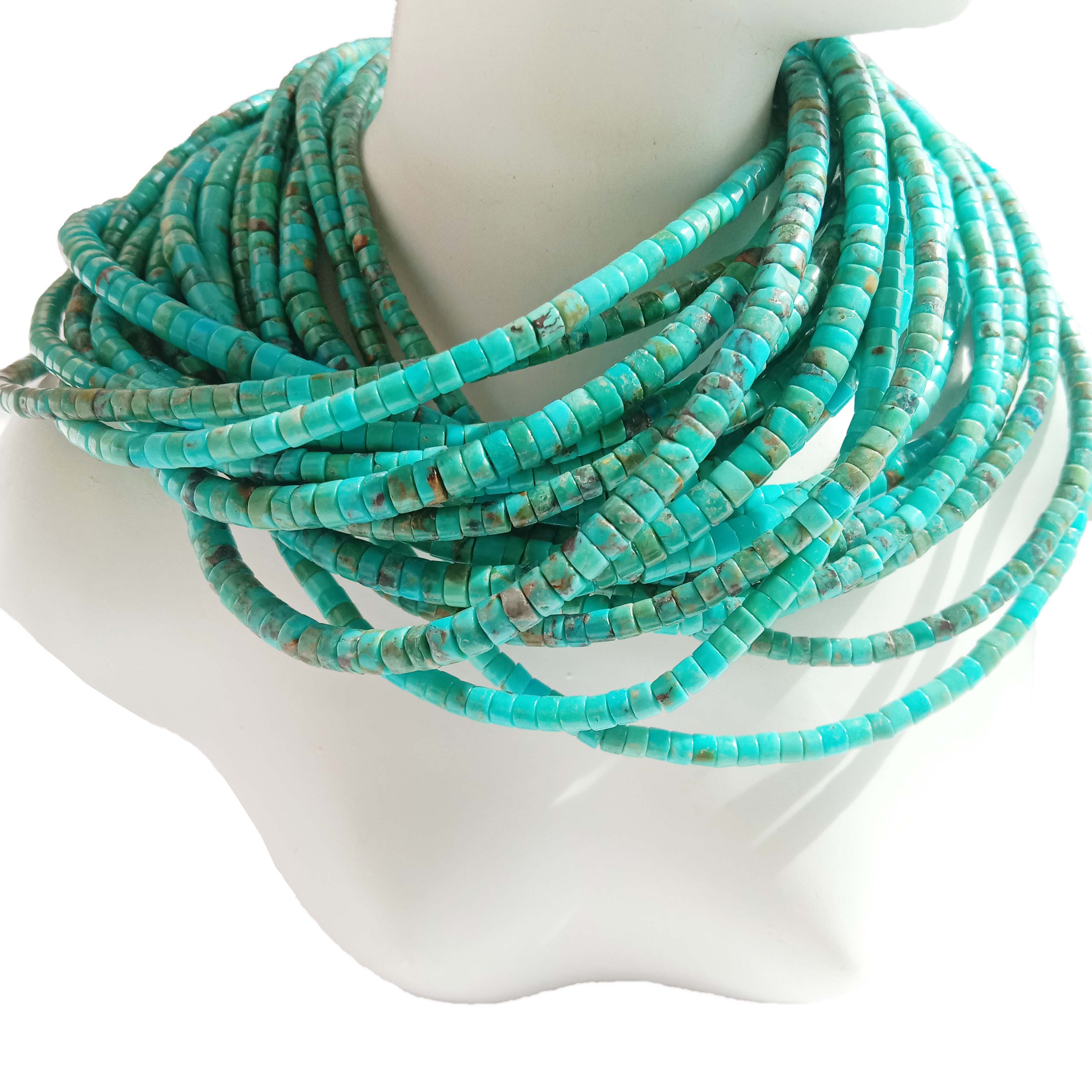 Natural Navajo Made aito 3mm Heishi Turquoise ja 925 Sterling hopea kaulakoru 18