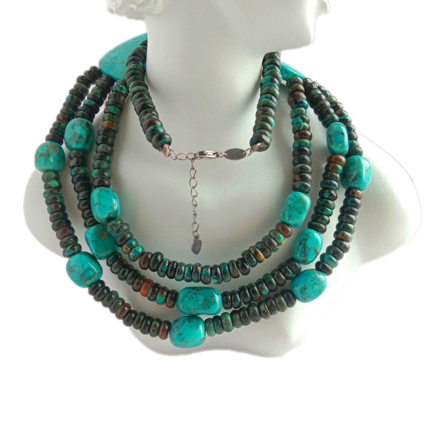 ខ្សែក turquoise ធម្មជាតិ លាយ strand ខ្សែក turquoise សេចក្តីថ្លែងការណ៍ turquoise necklace 1