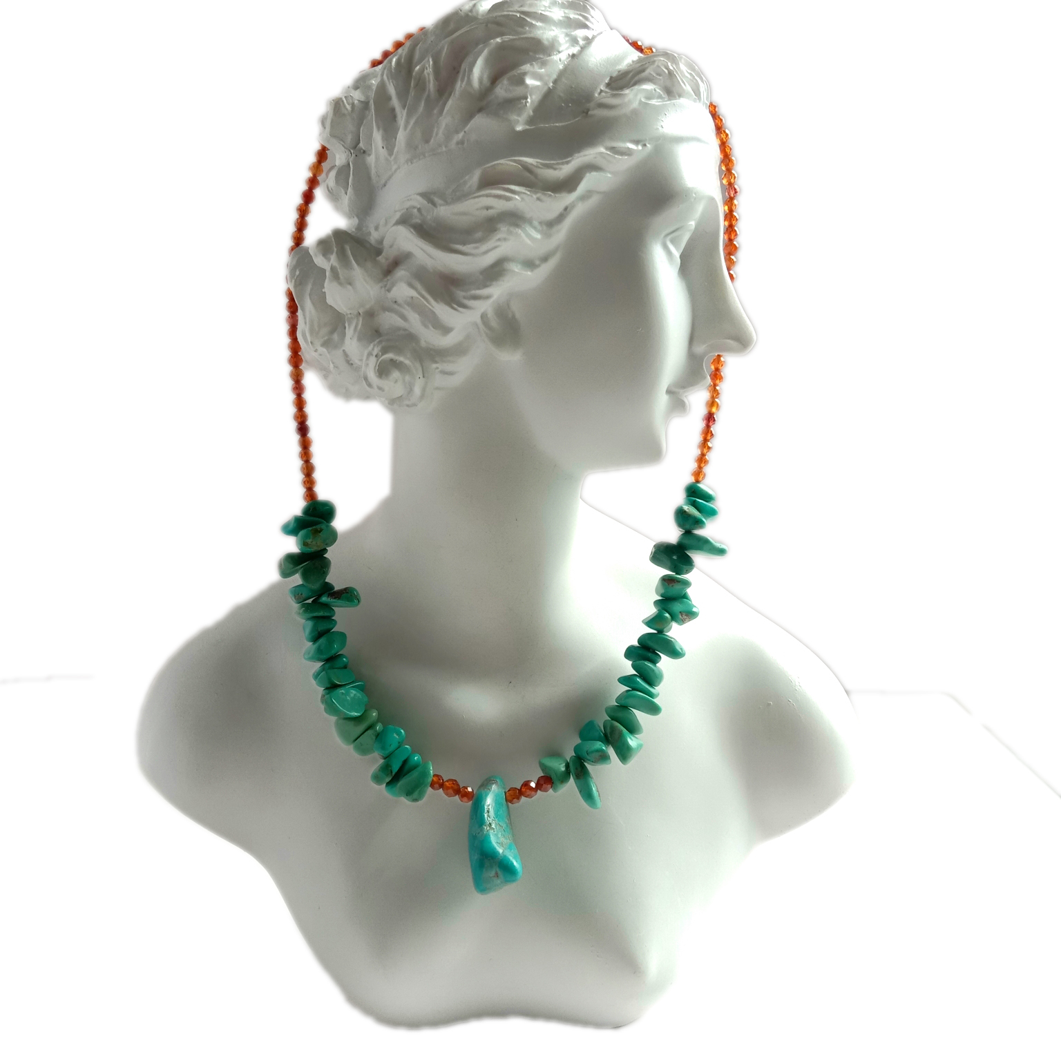 Natural Turquoise and Orange mandarin Garnet 925 Sterling Silver Gemstone Necklace 14