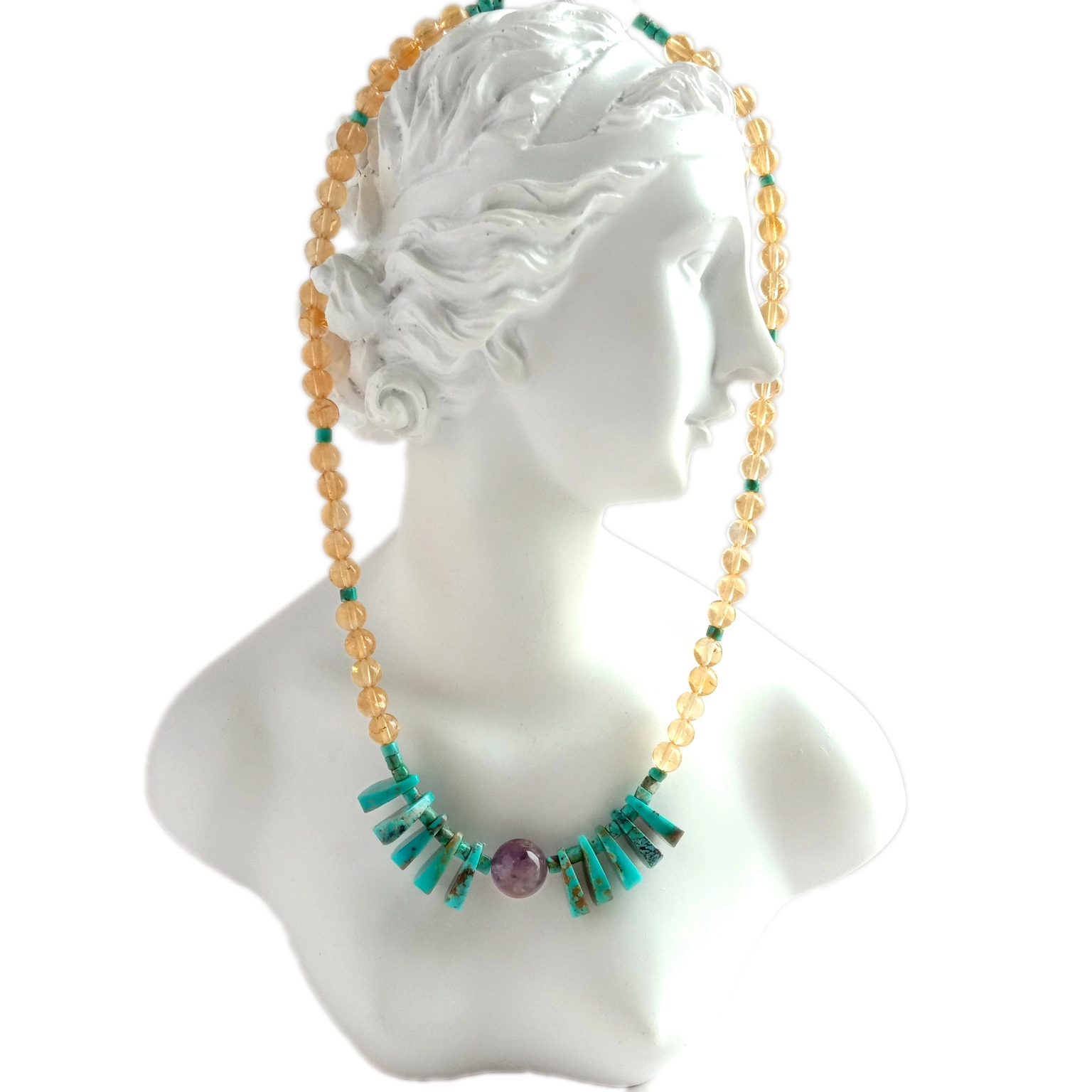 អង្កាំធម្មជាតិ Turquoise Ametrine Citrine 925 Sterling Silver Necklace 1