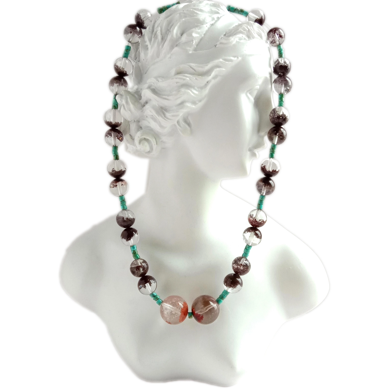 Ushanga wa asili wa Turquoise Ghost phantom quartz nyekundu 925 Mkufu wa Silver wa Sterling 1