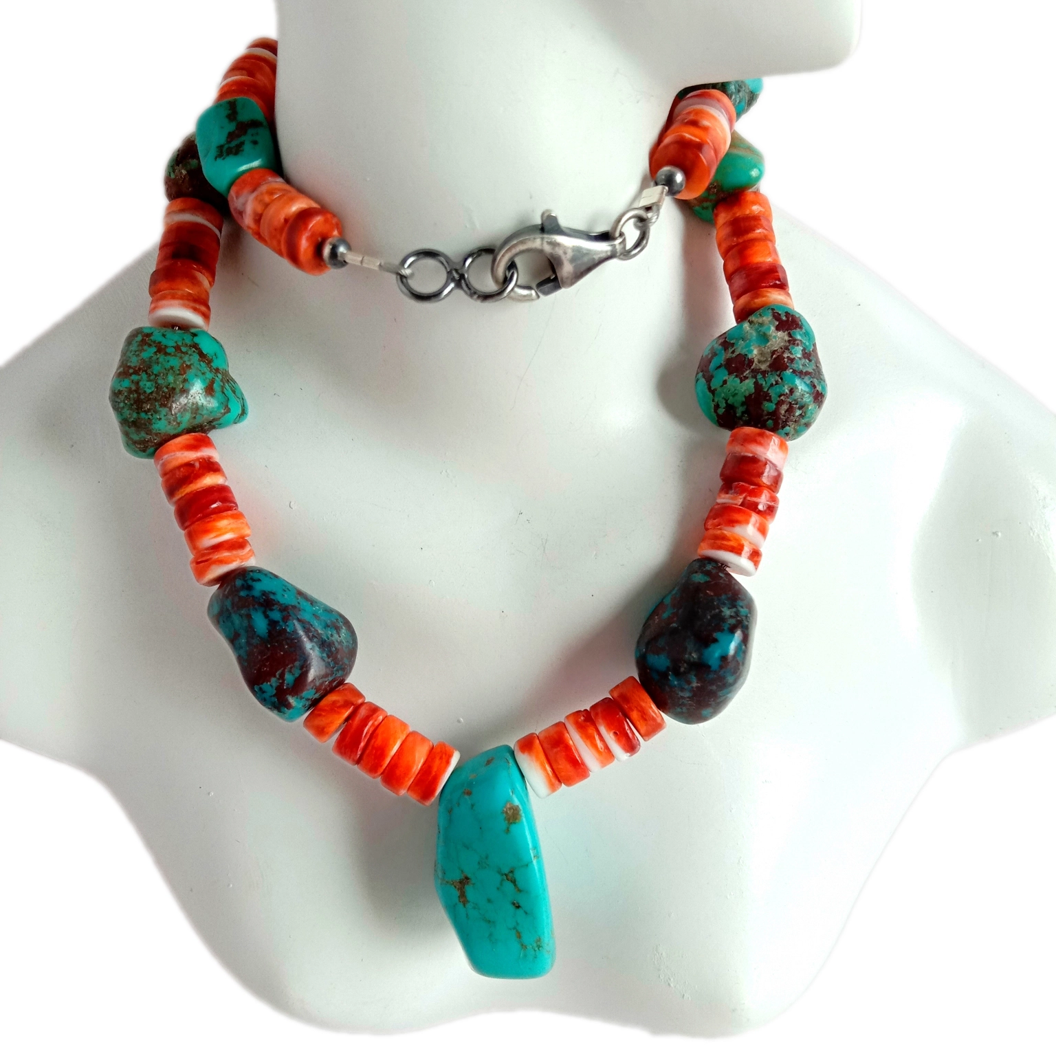 100% ត្បូងទទឹមធម្មជាតិនិង spiny Rondelle Beads 925 ខ្សែកប្រាក់ Sterling 1