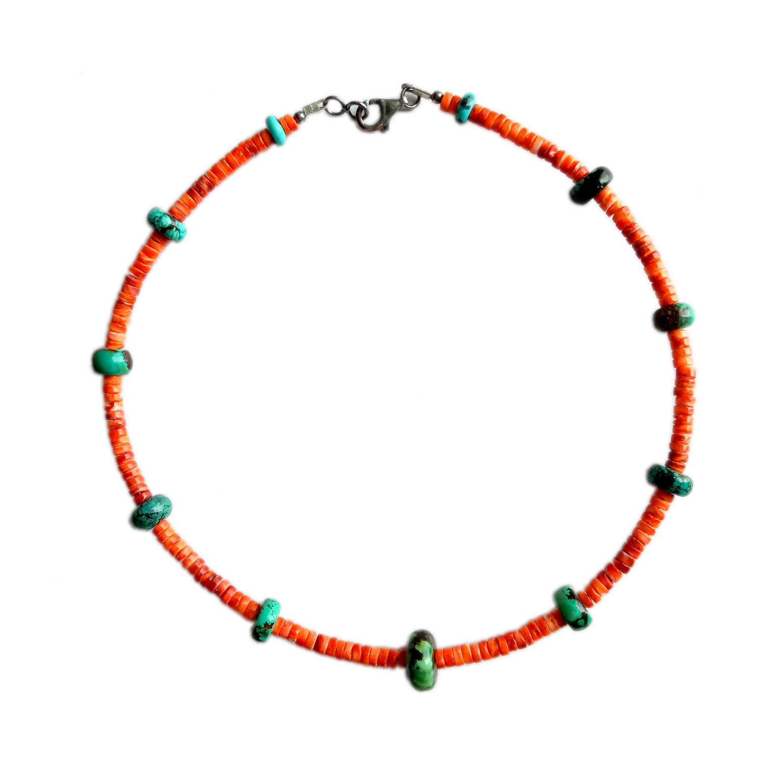 100% Təbii Firuzəyi və narıncı tikanlı 925 Ayar Gümüş əl işi Boyunbağı 15