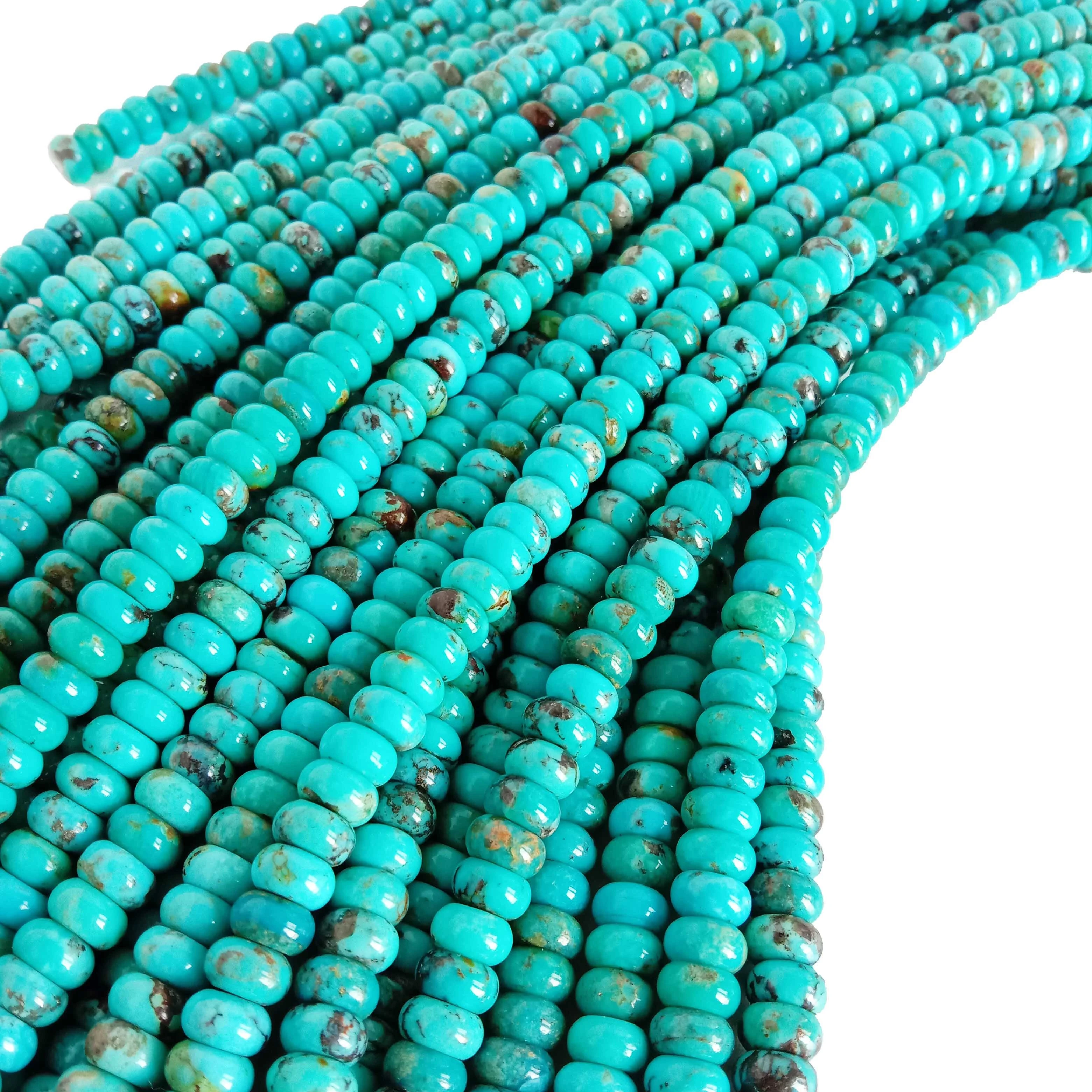 ខ្សែកអង្កាំធម្មជាតិ 6mm Turquoise Smooth Rondelle Beads Turquoise Smooth Bead Necklace 1