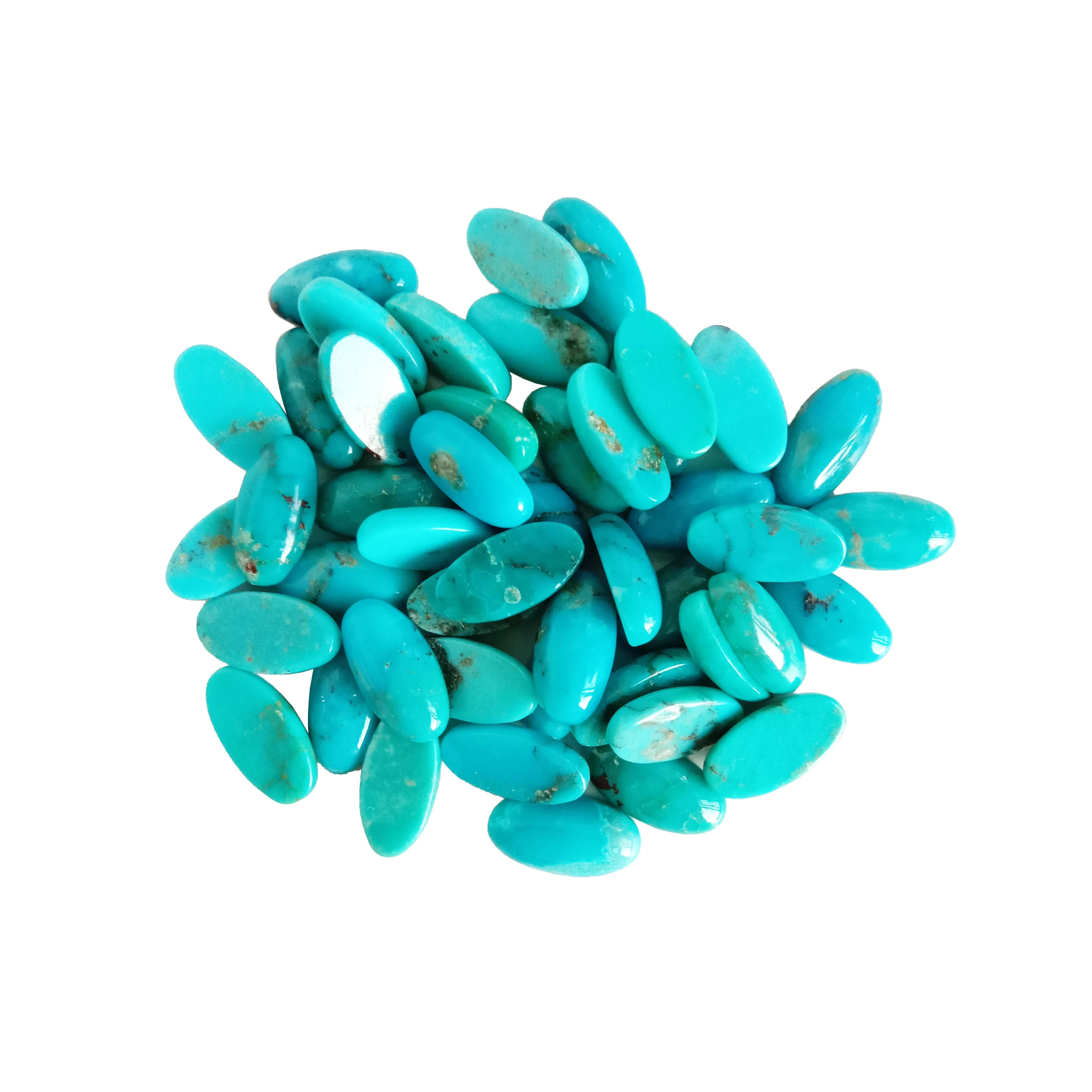 İnanılmaz Keyfiyyətli Arizona Firuzəyi Cabochon Qiymətli Daş Ölçüləri 10*5mm Düz Arxa Kabochon Uzun Oval Forma 1
