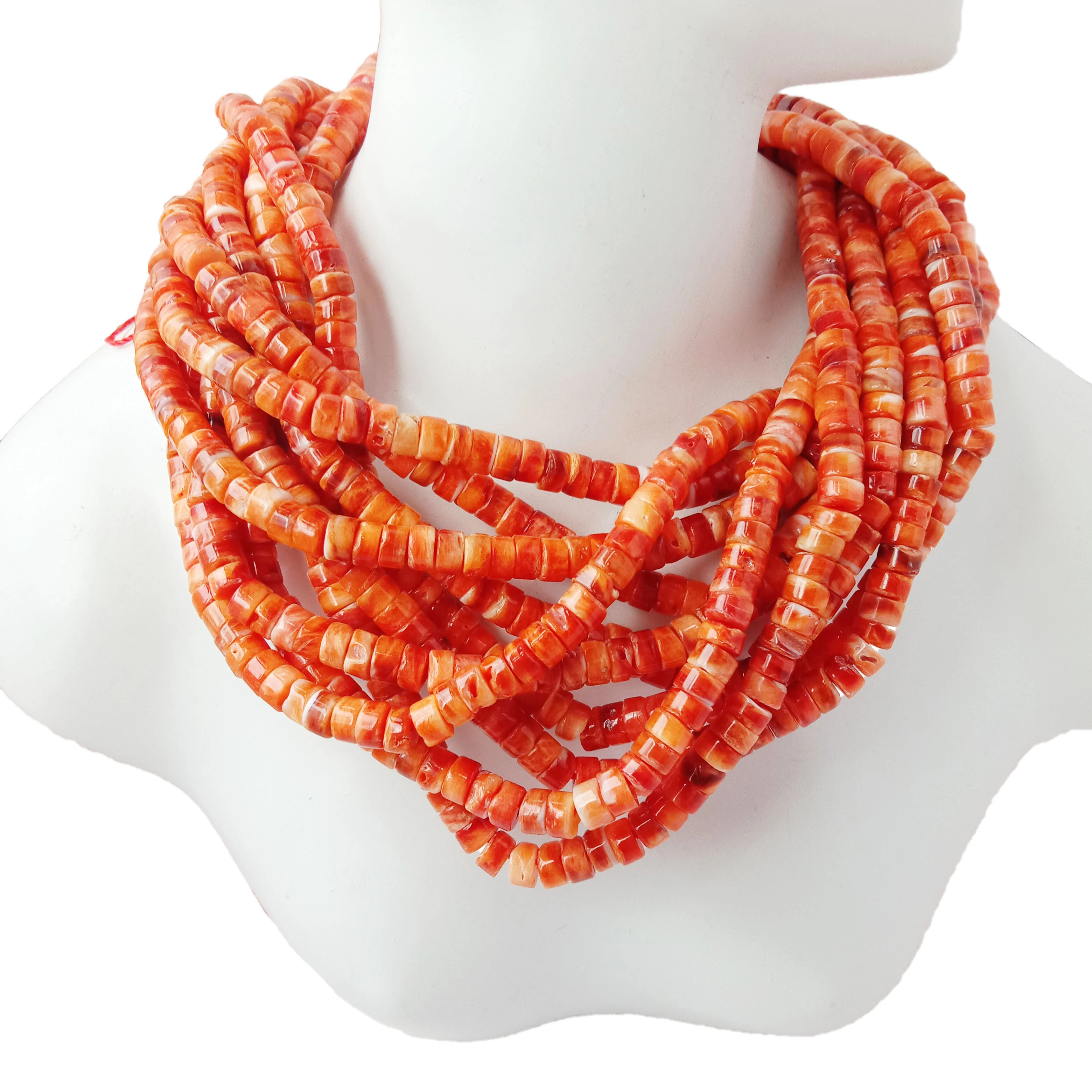 Kalung Heishi Spiny Oyster Lulus Oranyeu sareng Kalung Heishi Spiny Oyster Bodas 1