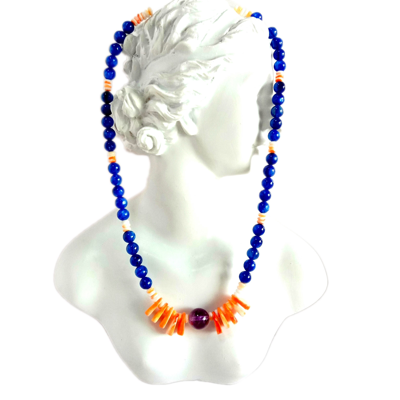 Gjerdan argjendi 925 sprovuar me perle natyrale me gjemba, Kyanite Ametrine 14