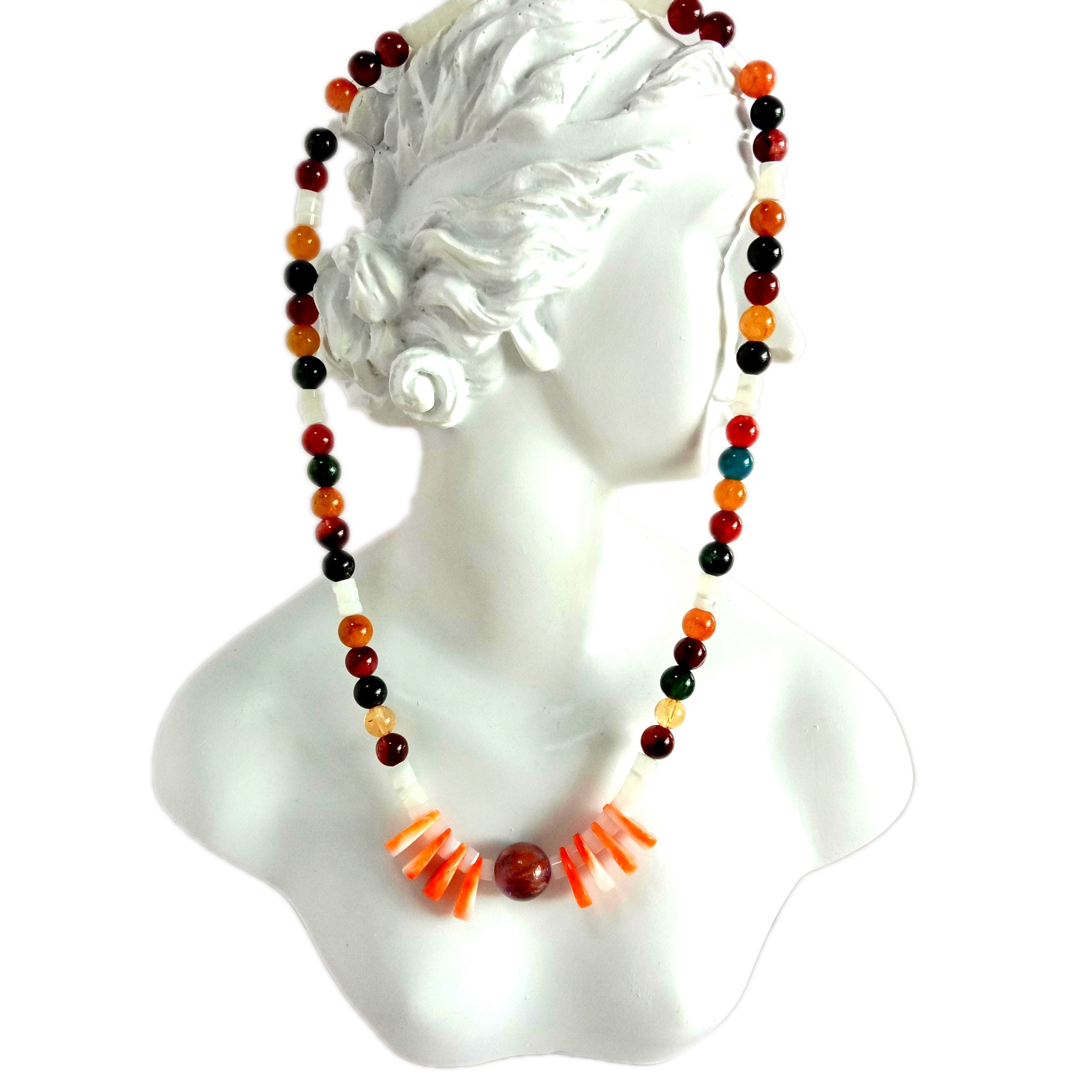 Gërdane argjendi 925 sprovuar me gocë deti natyrale me gjemba, leckë kuarci me ngjyra dhe ngjyra 14