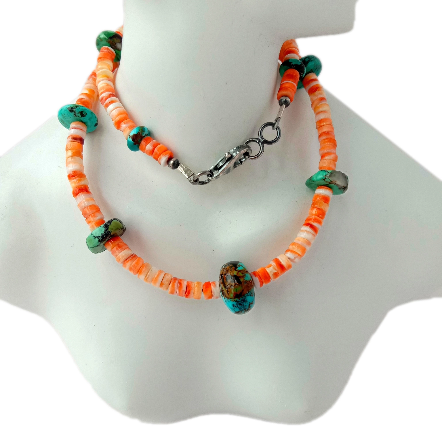 ខ្សែក 925 Sterling Silver Milka Manifesto ពណ៌ខៀវធម្មជាតិ Turquoise និង spiny 1