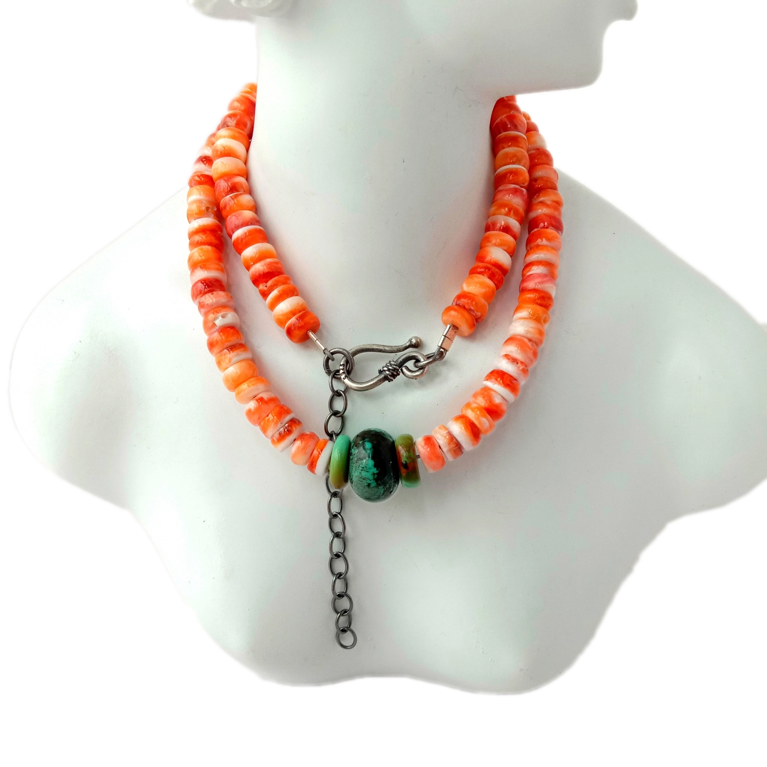 100% ពណ៌ខៀវធម្មជាតិ Turquoise និង spiny 925 ខ្សែកប្រាក់ Sterling អំណោយសម្រាប់នាង 1