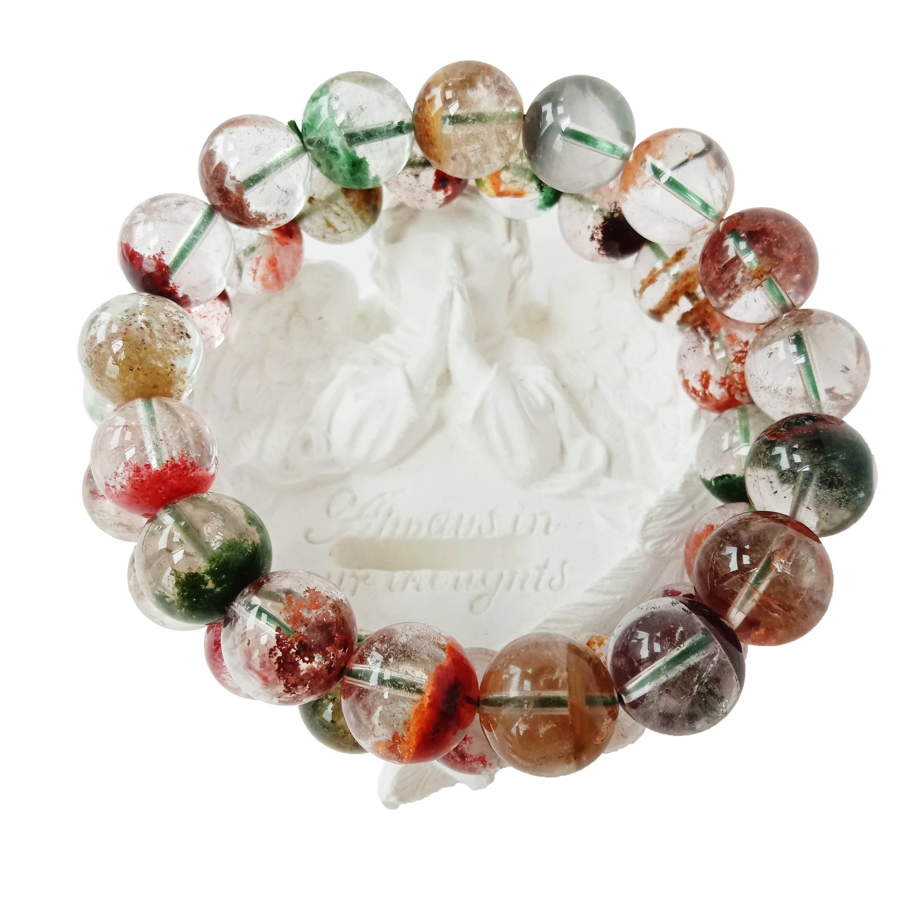Fa'aanatura mūmū Ghost Phantom Quartz 12mm Stretch Gemstone Beads Taulima 1