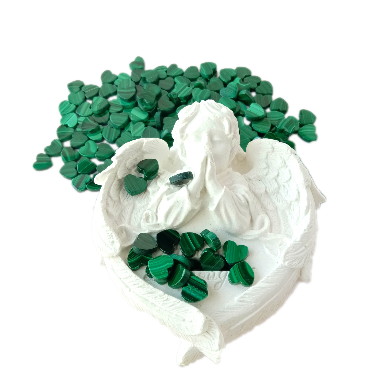 Tsis tshua muaj Malachite cabochon lub plawv zoo Gemstone hniav nyiaj hniav kub 100% Ntuj Malachite xoob pob zeb 14