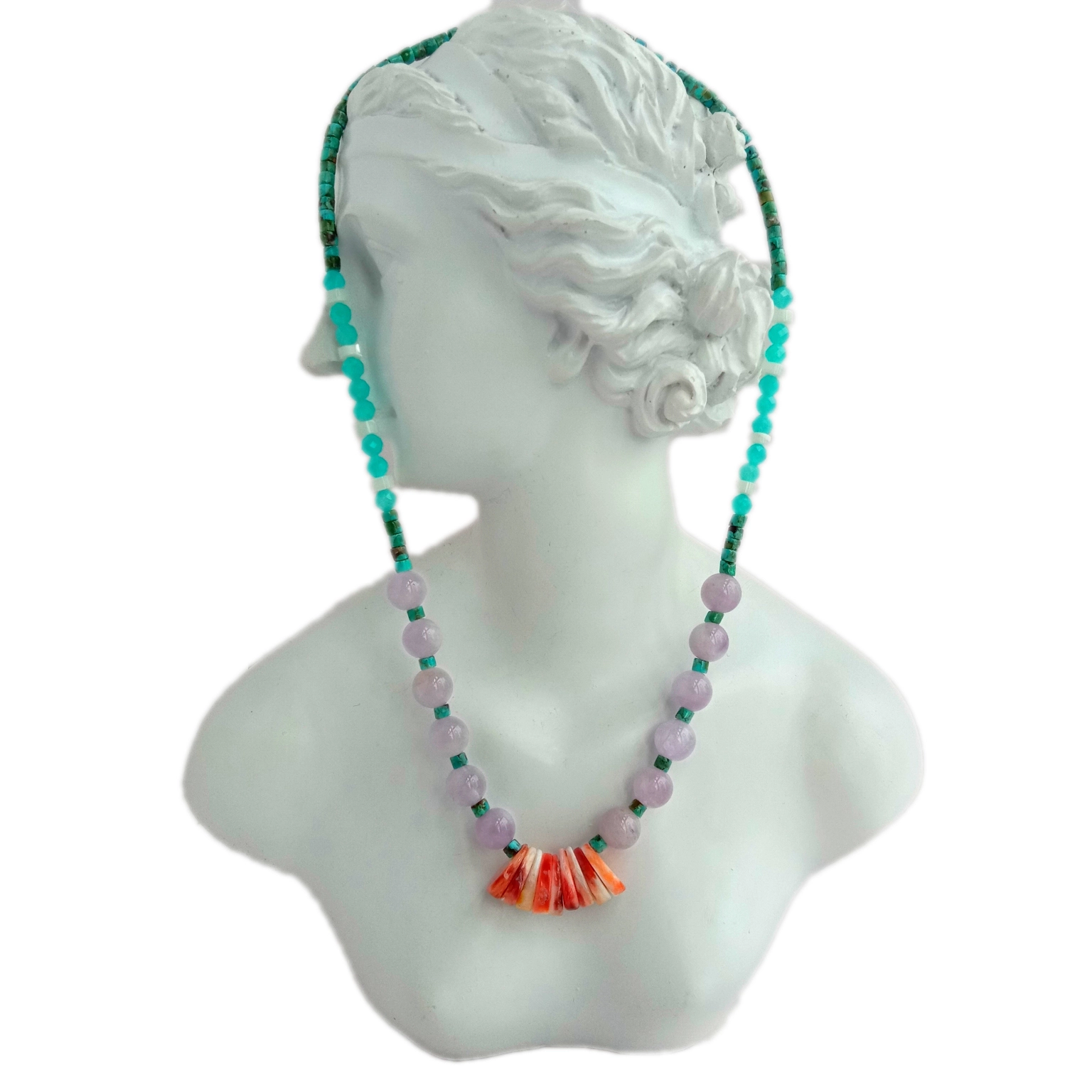 អយស្ទ័រធម្មជាតិ Turquoise spiny oyster Amazonite Lavender mop ខ្សែកដែលផលិតដោយដៃ 1