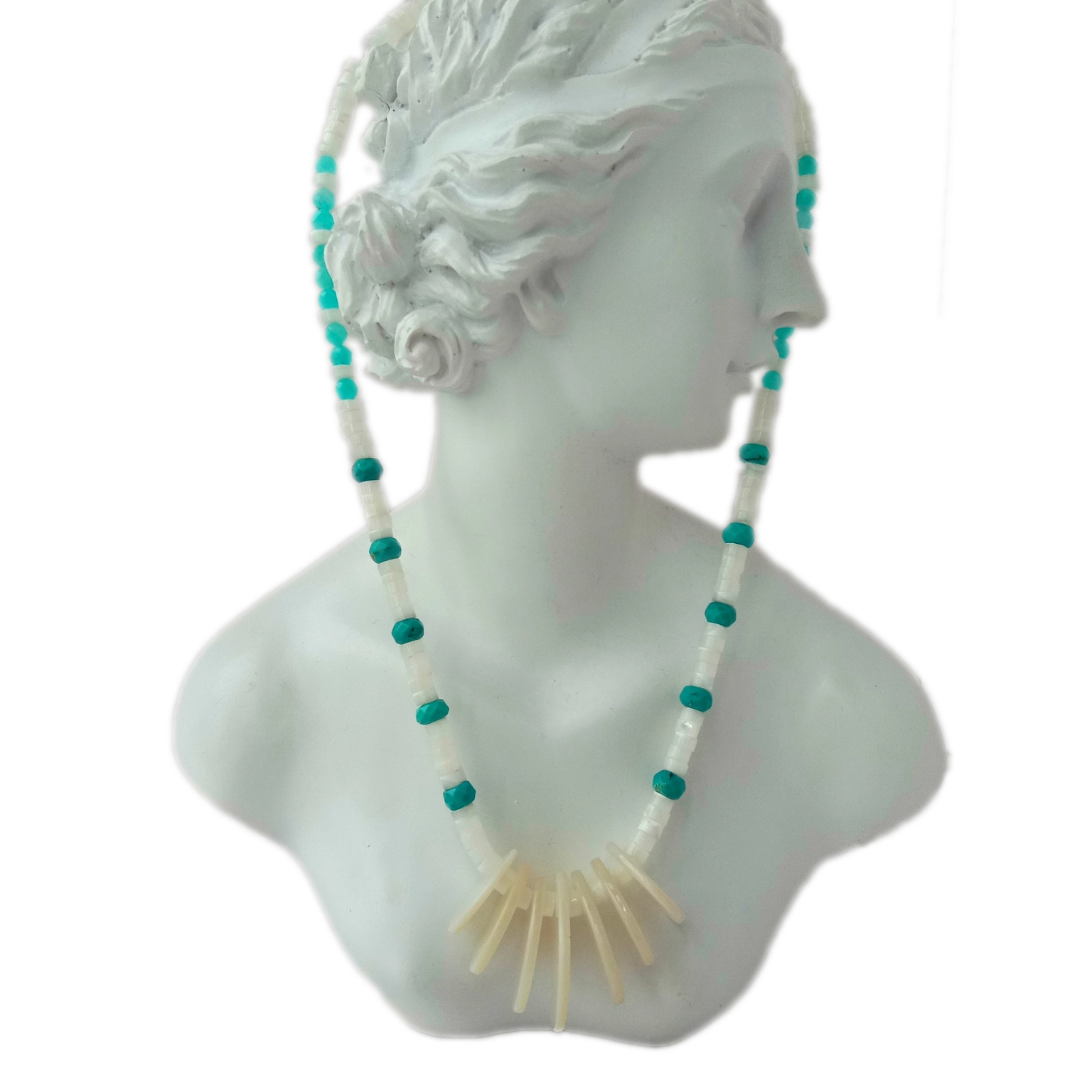 Ntuj Turquoise Amazonite mop 925 Sterling Silver Tes engineered Necklace 1