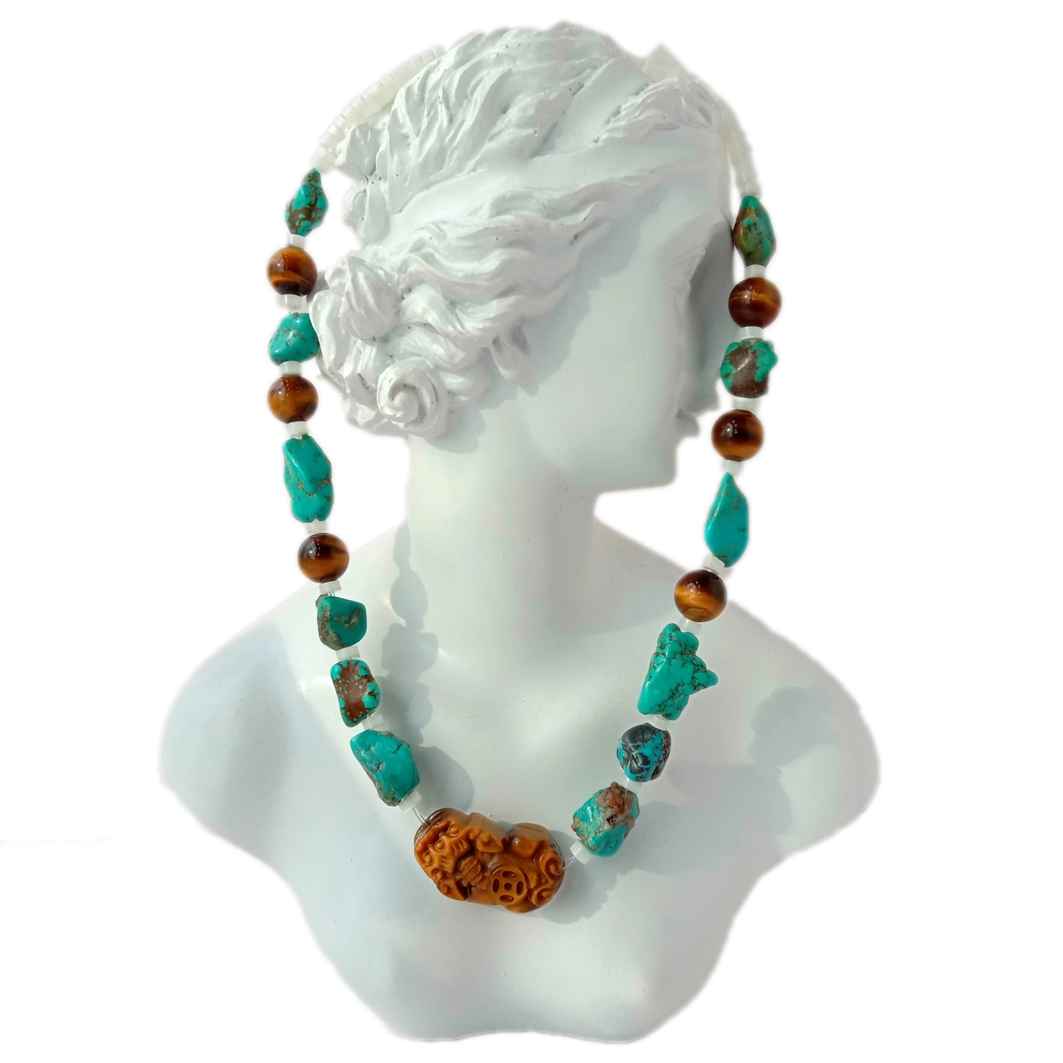 ខ្សែកប្រាក់ Sterling 925 និង Tiger Eye mop ធម្មជាតិ 1