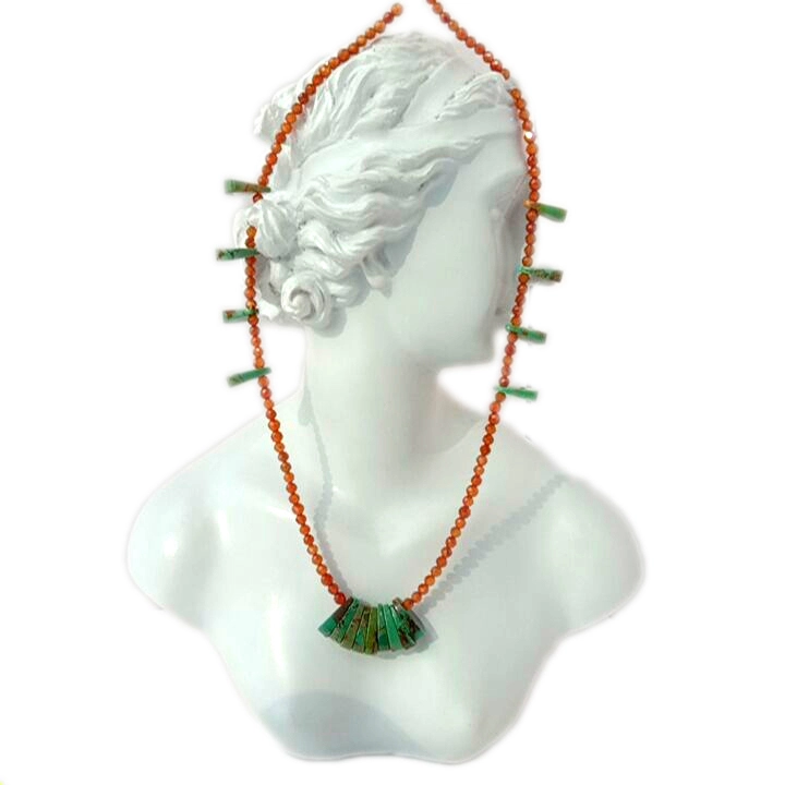 ខ្សែកពណ៌ទឹកក្រូច Turquoise ពណ៌ខៀវធម្មជាតិ Garnet 925 Sterling Silver Necklace 1