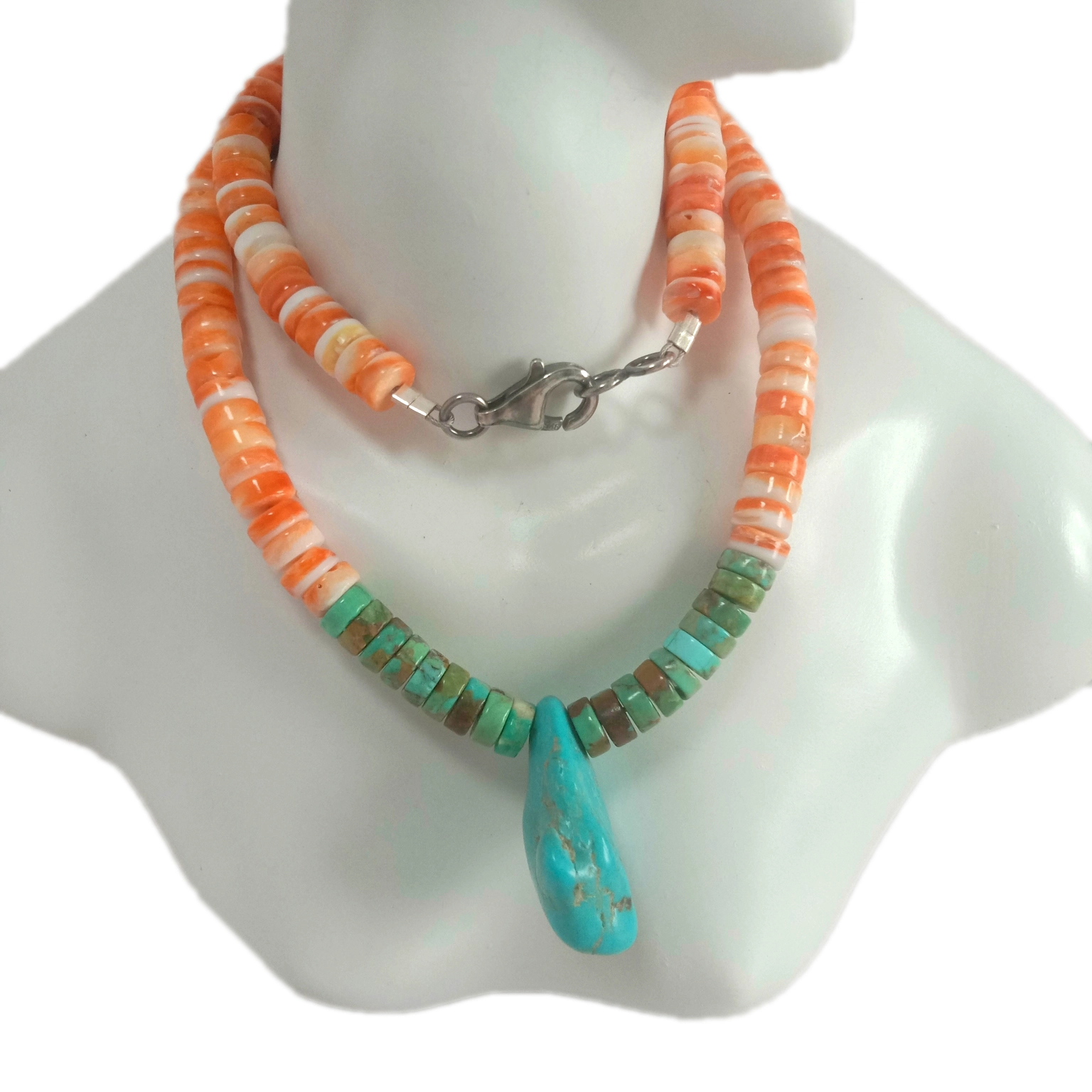 អង្កាំធម្មជាតិ Turquoise spiny mop beads karen hill tribe 925 Sterling Silver Necklace 1