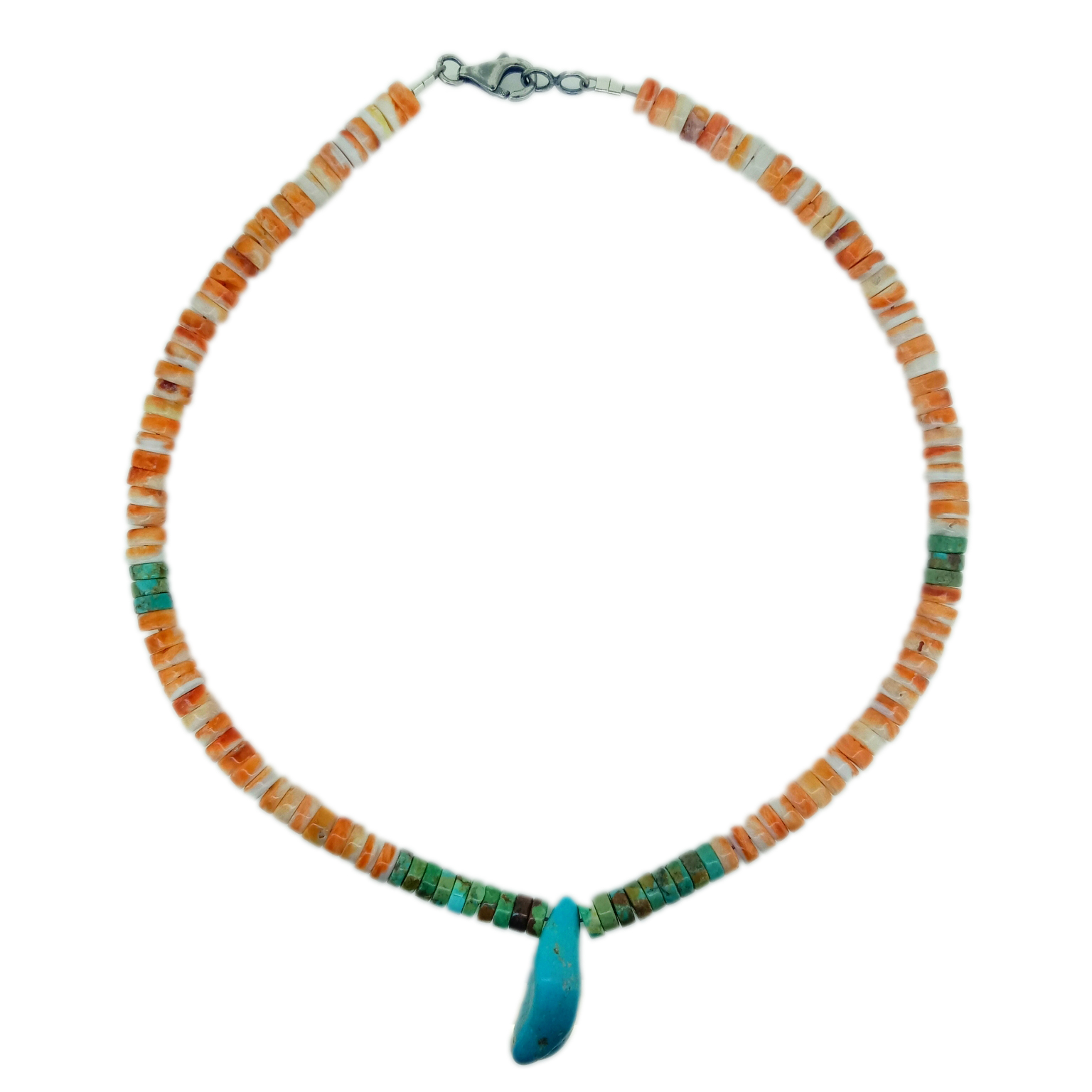Natural Turquoise  spiny mop beads karen hill tribe 925 Sterling Silver Necklace 15
